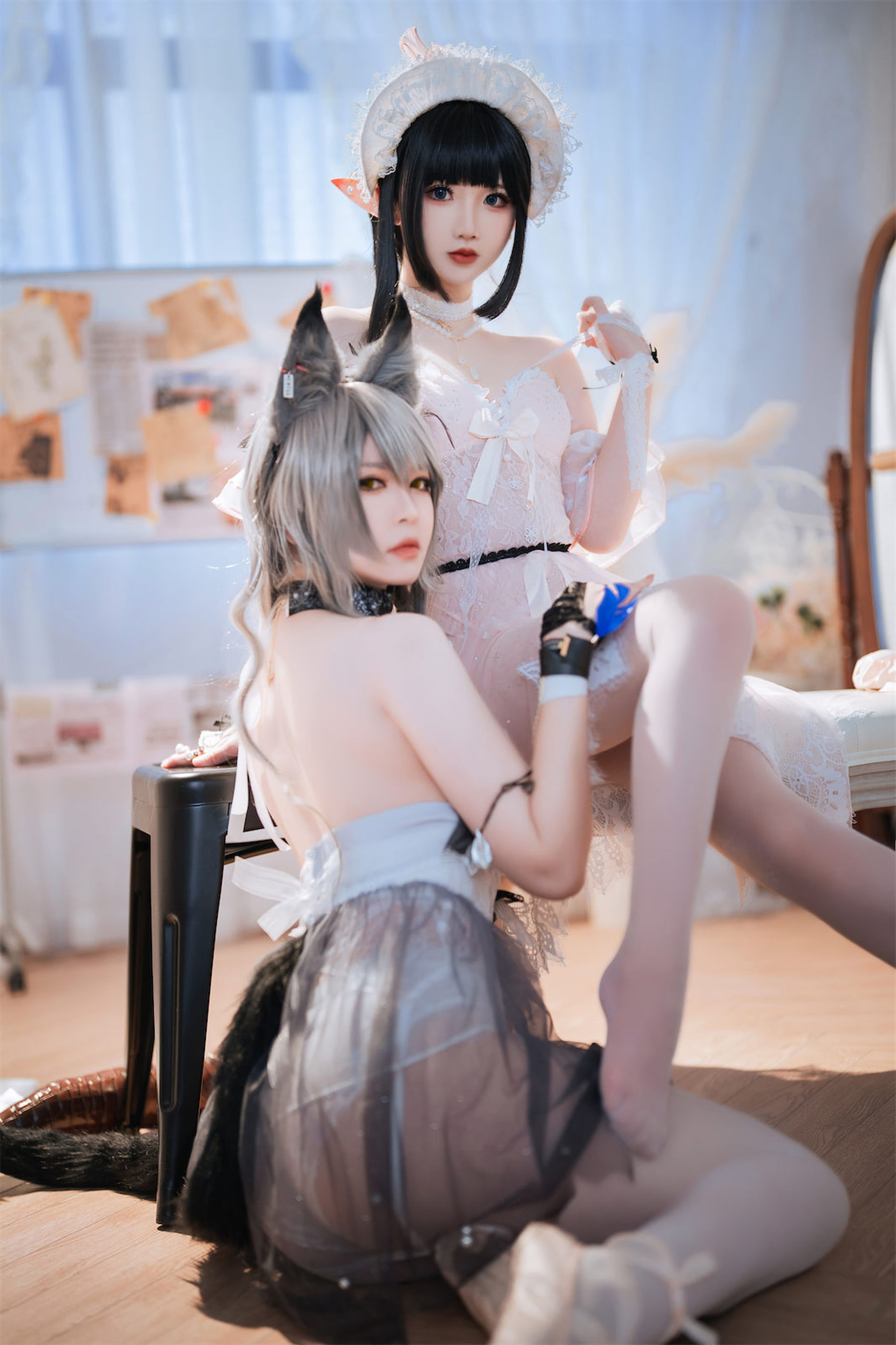 [福利COS] 可爱人气Coser面饼仙儿&半半子 - Arknights 黑x森蚺バレエ