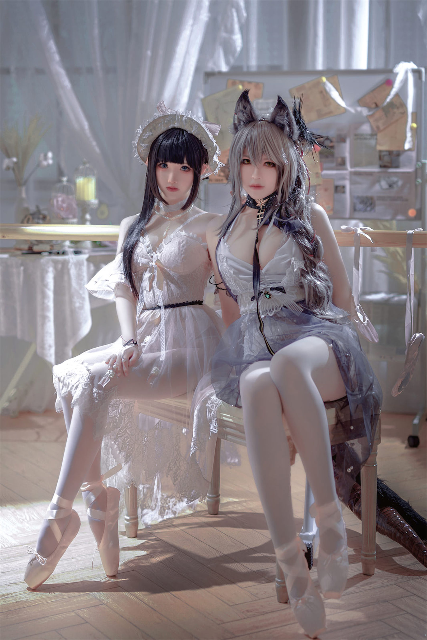 [福利COS] 可爱人气Coser面饼仙儿&半半子 - Arknights 黑x森蚺バレエ