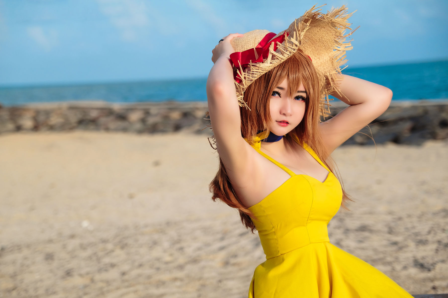 Coser小姐姐Potato Godzilla - Asuka Yellow Dress 