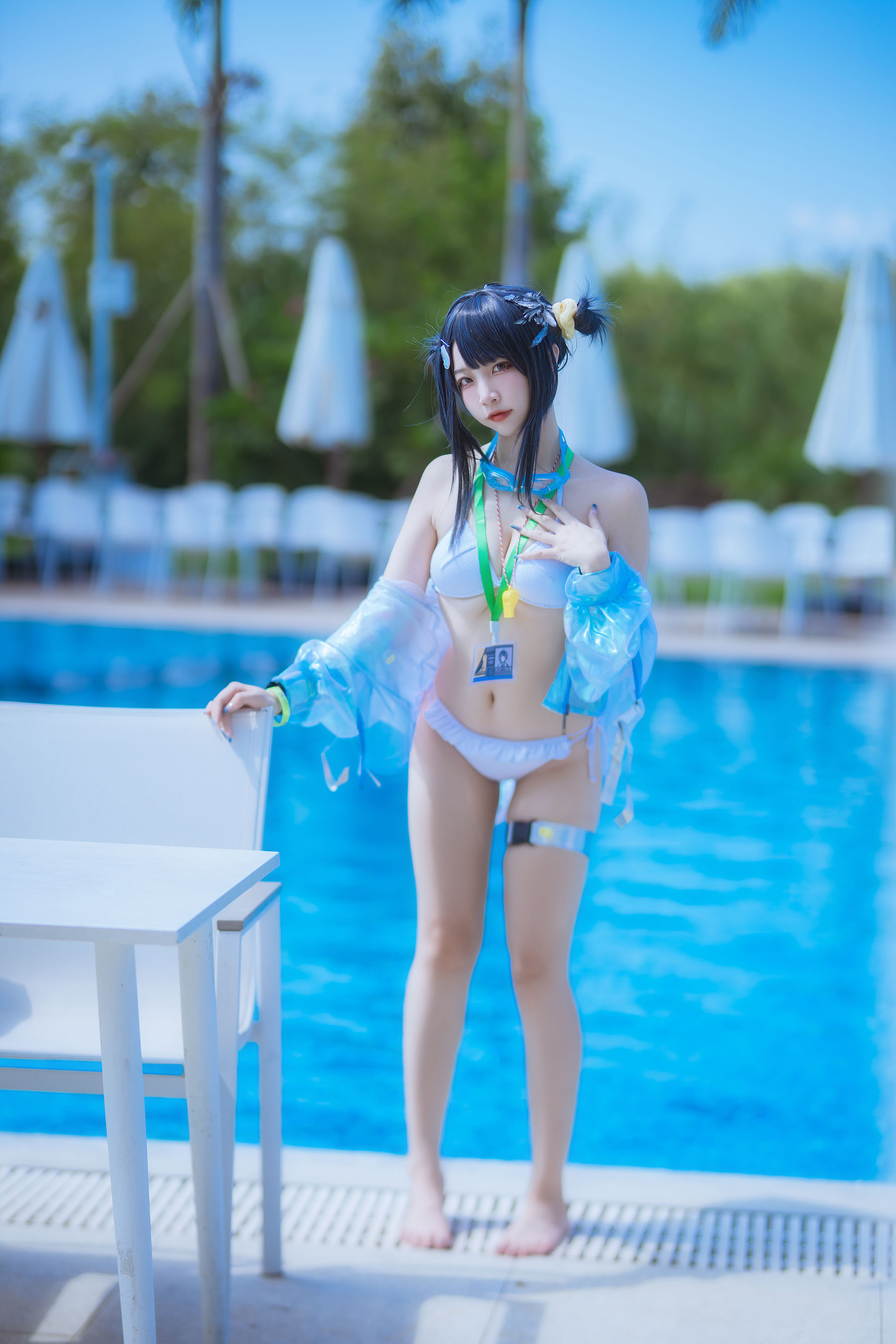 人气Coser 二佐Nisa - 泰拉夏日纪事 方舟羽毛笔泳装