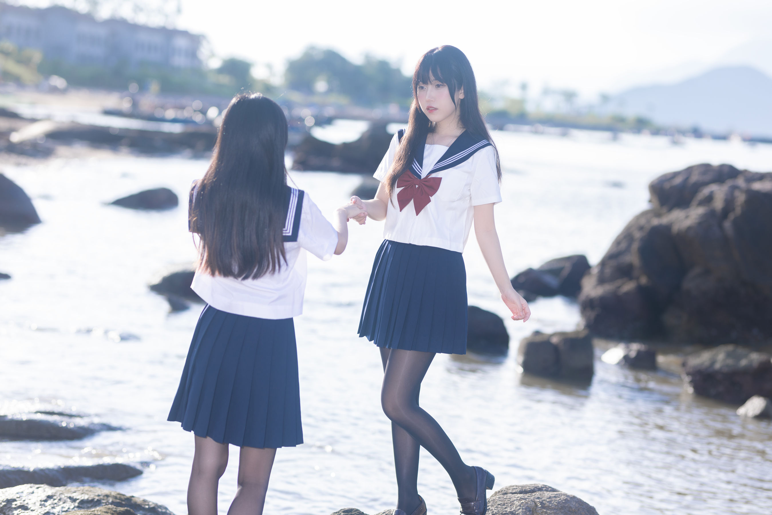 微博人气Coser 不呆猫&三無人型 - 水手服百合黑丝 - 图库库