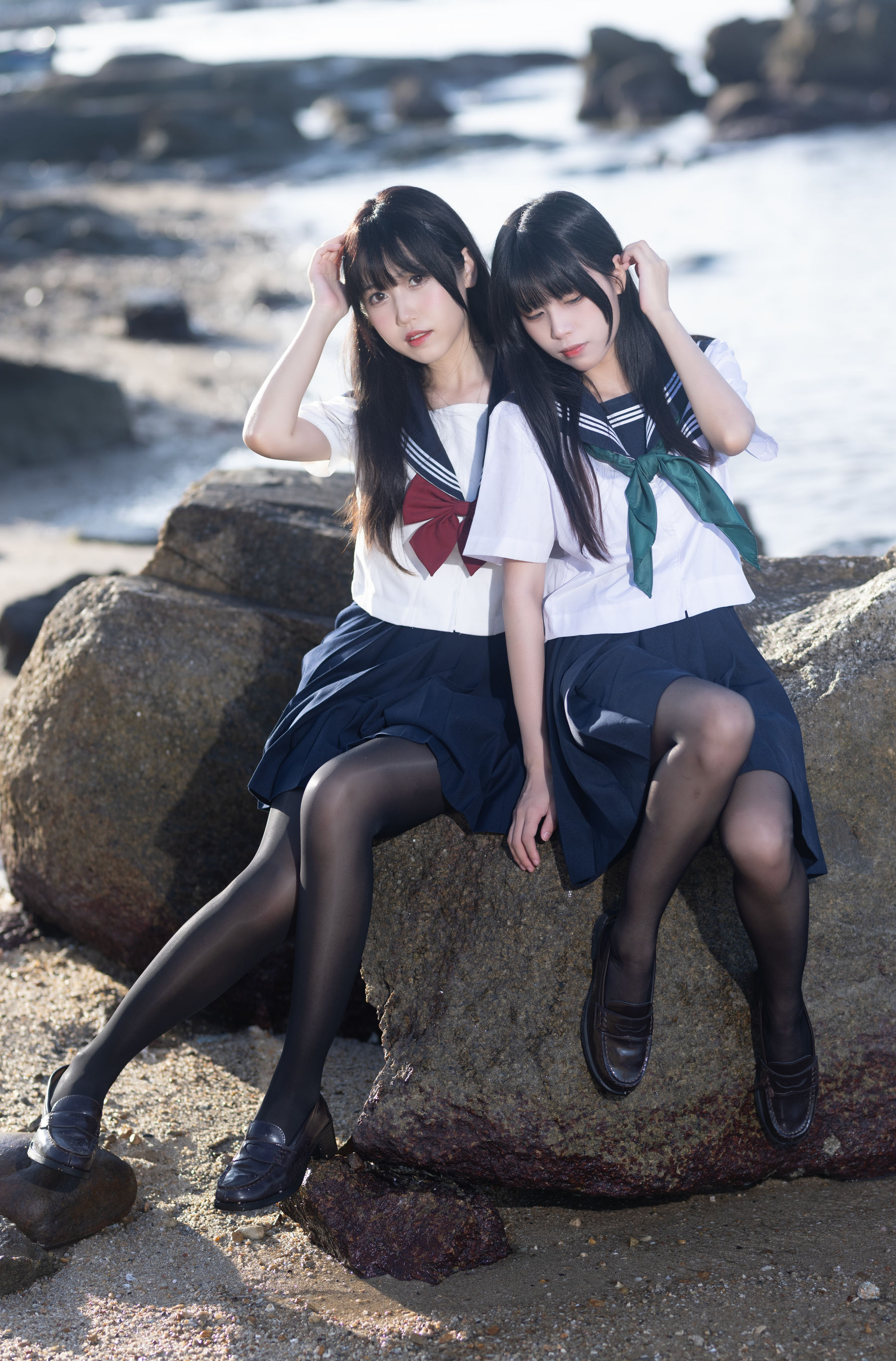 微博人气Coser 不呆猫&三無人型 - 水手服百合黑丝