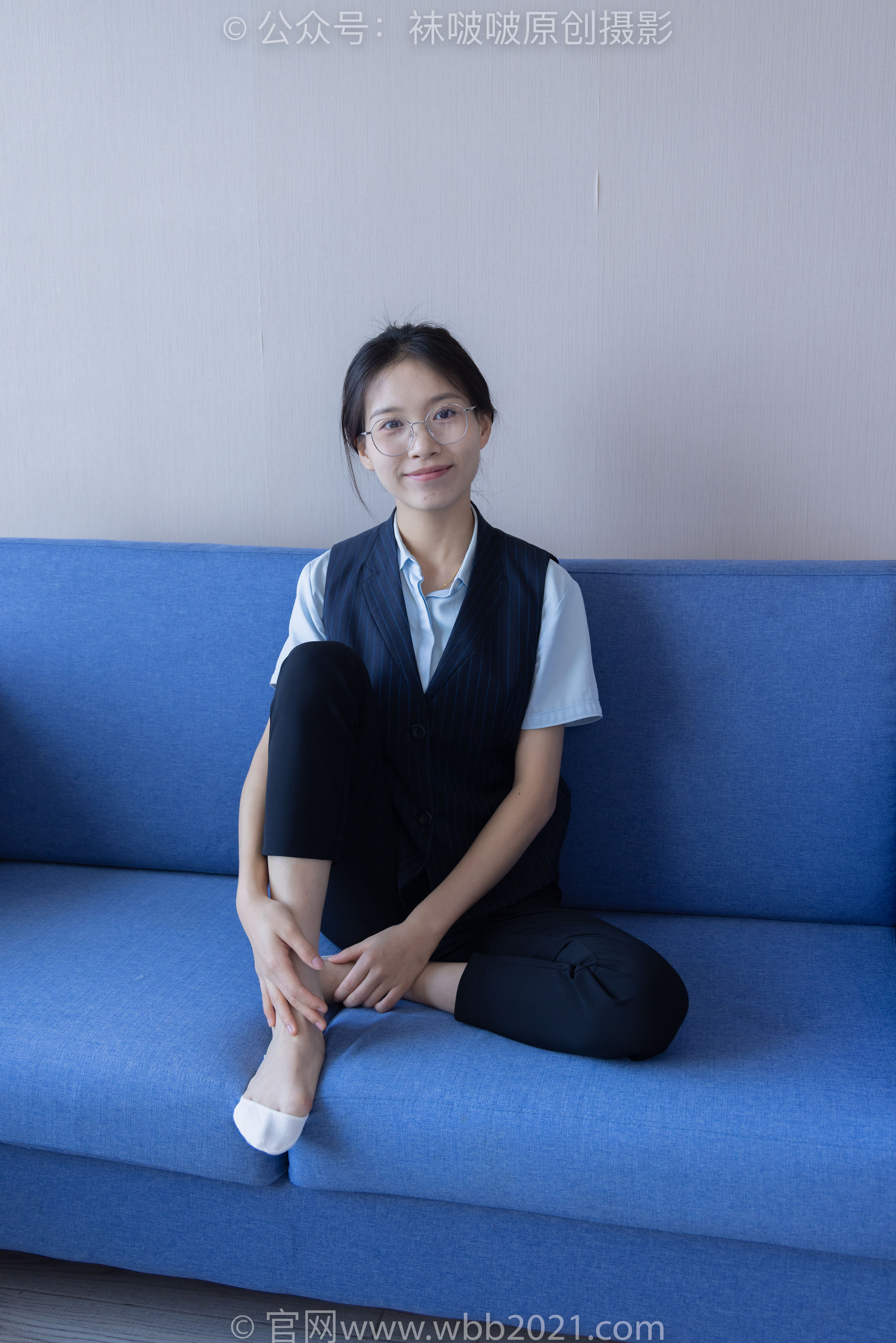 View - BoBoSocks袜啵啵 - Chiness Model  No.413 芝士 -高跟鞋、白色吊带船袜、银行制服 - 图库库