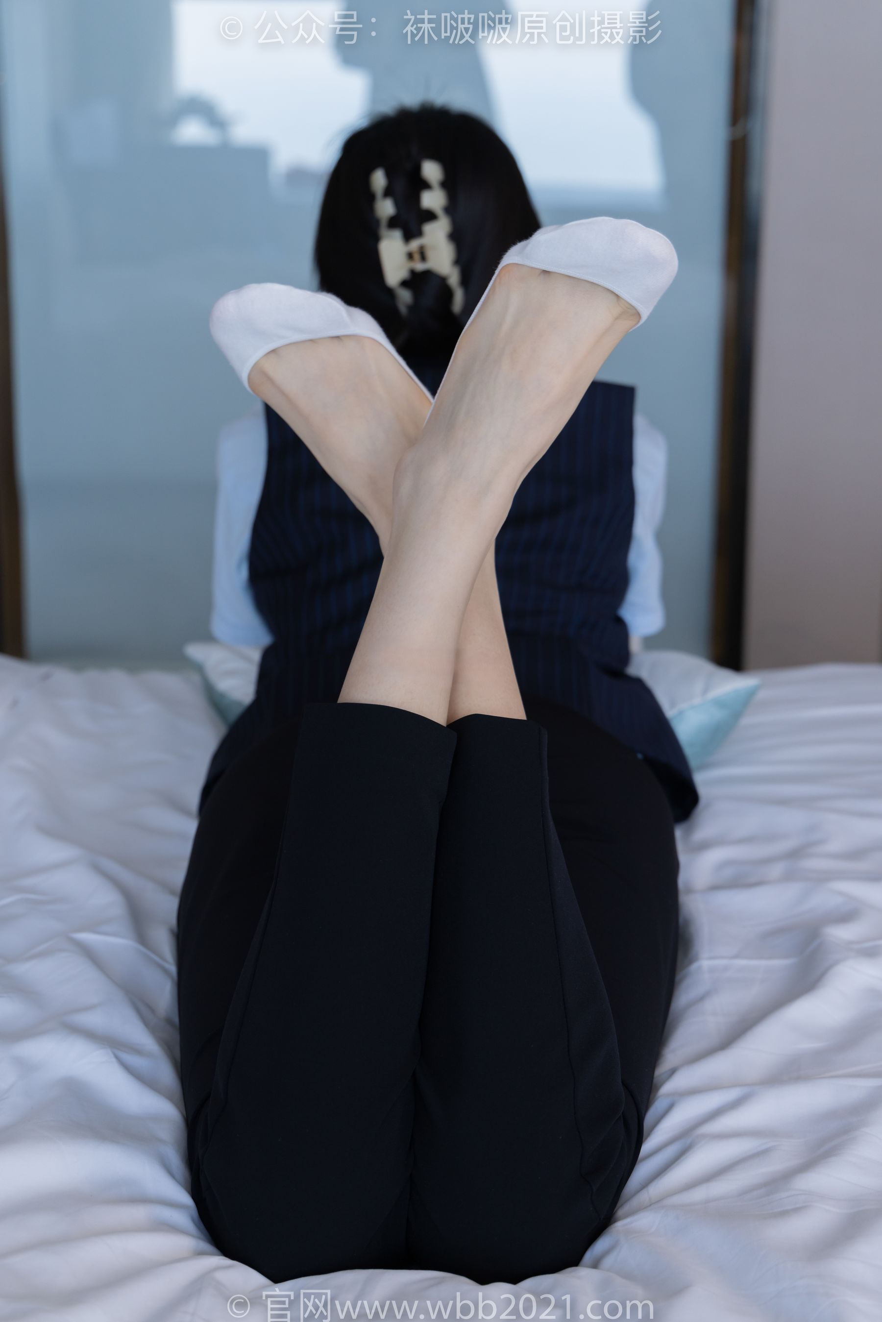 View - BoBoSocks袜啵啵 - Chiness Model  No.413 芝士 -高跟鞋、白色吊带船袜、银行制服 - 图库库