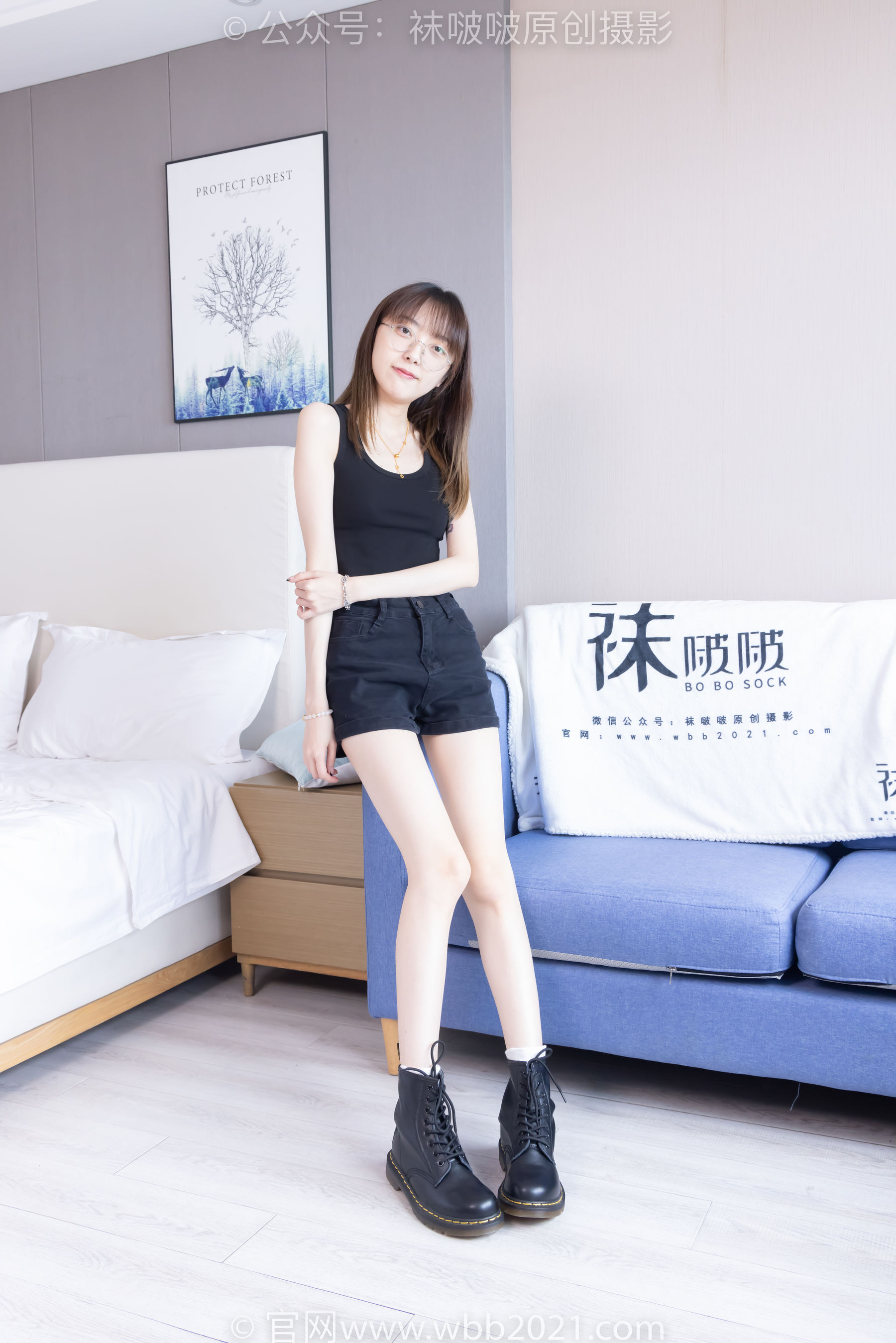 BoBoSocks袜啵啵 No.445 稚予 长靴、马丁短靴、黑丝、白棉袜/(145P)