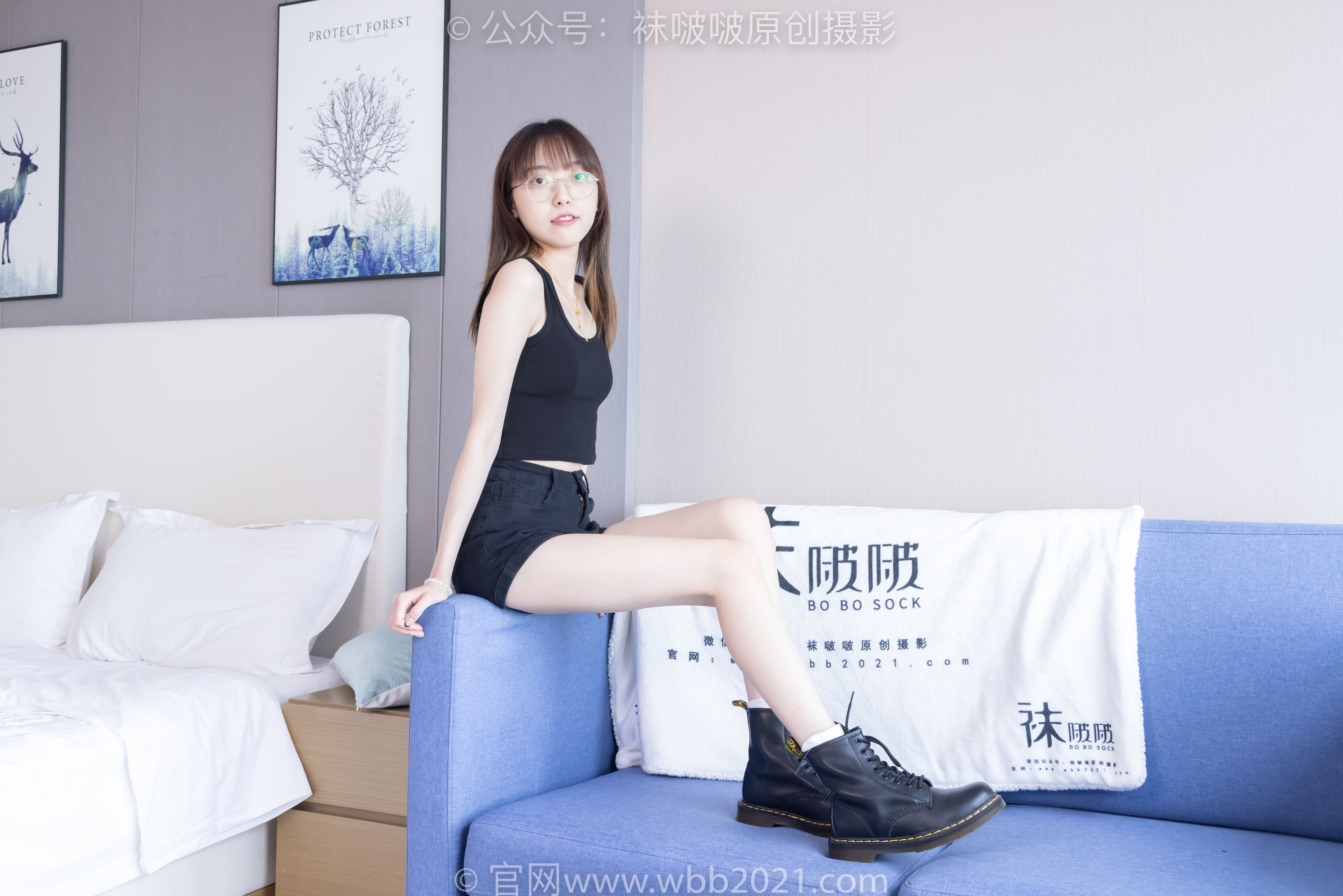 BoBoSocks袜啵啵 No.445 稚予 长靴、马丁短靴、黑丝、白棉袜/(145P)