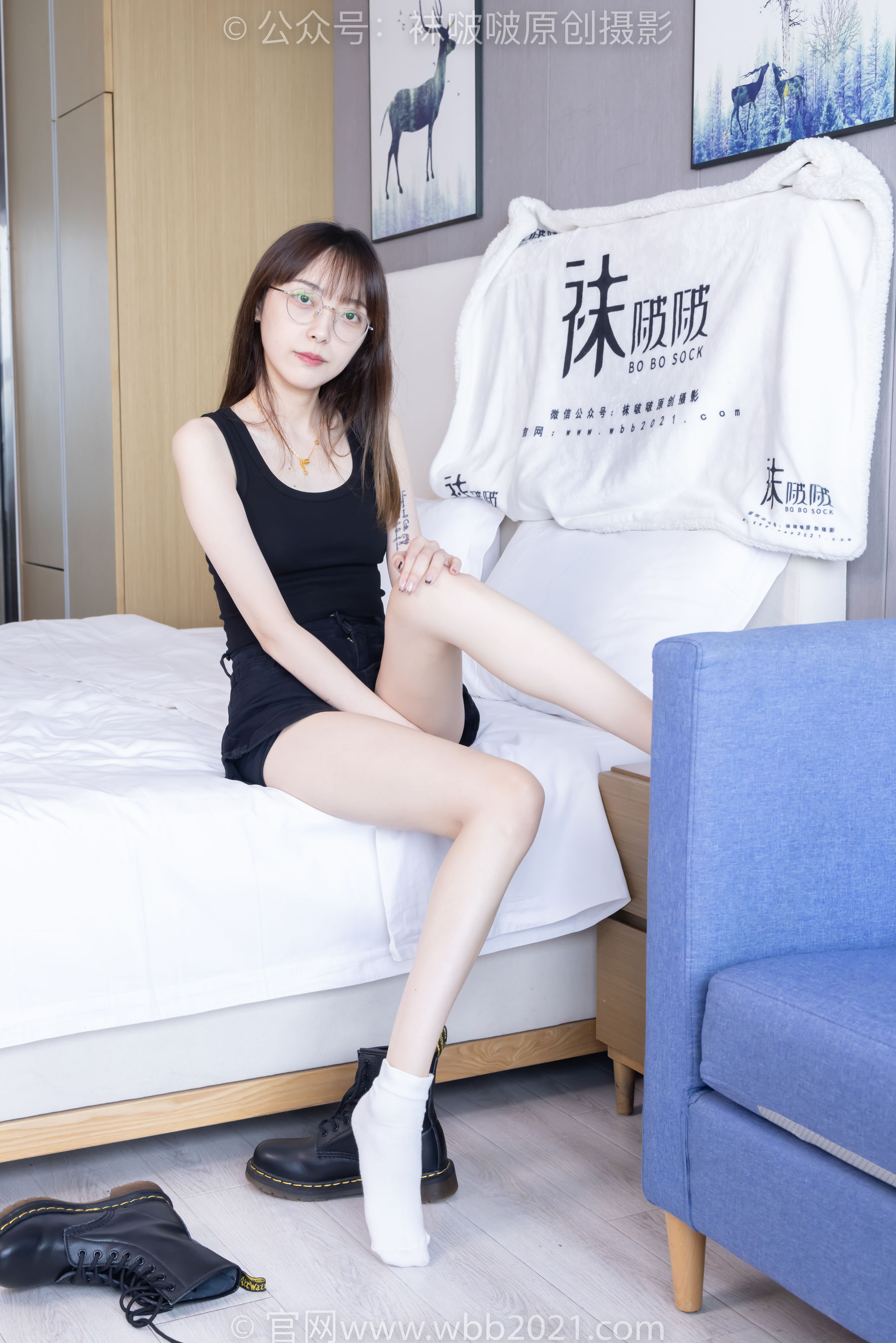 BoBoSocks袜啵啵 No.445 稚予 长靴、马丁短靴、黑丝、白棉袜/(145P)