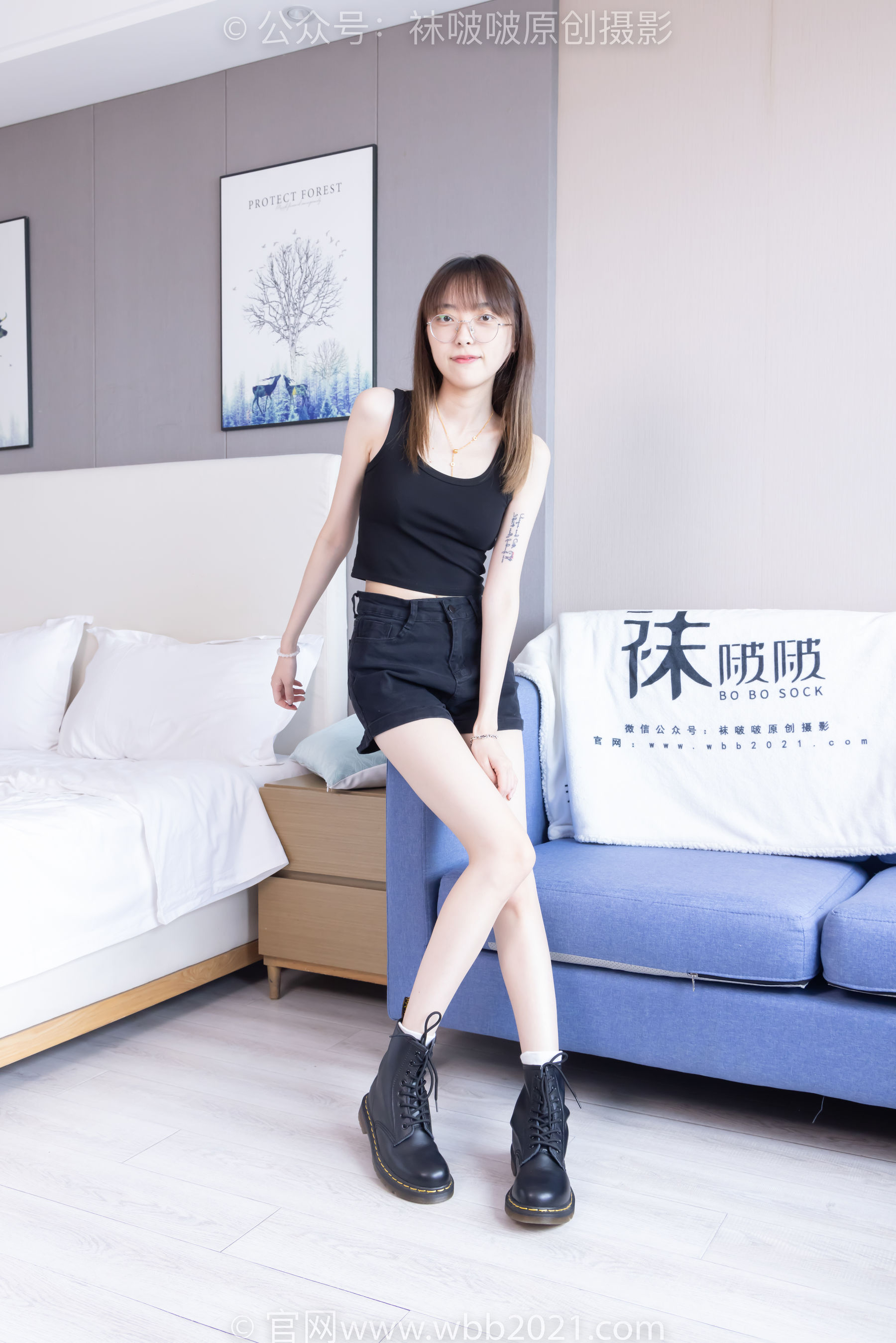 BoBoSocks袜啵啵 No.445 稚予 长靴、马丁短靴、黑丝、白棉袜/(145P)