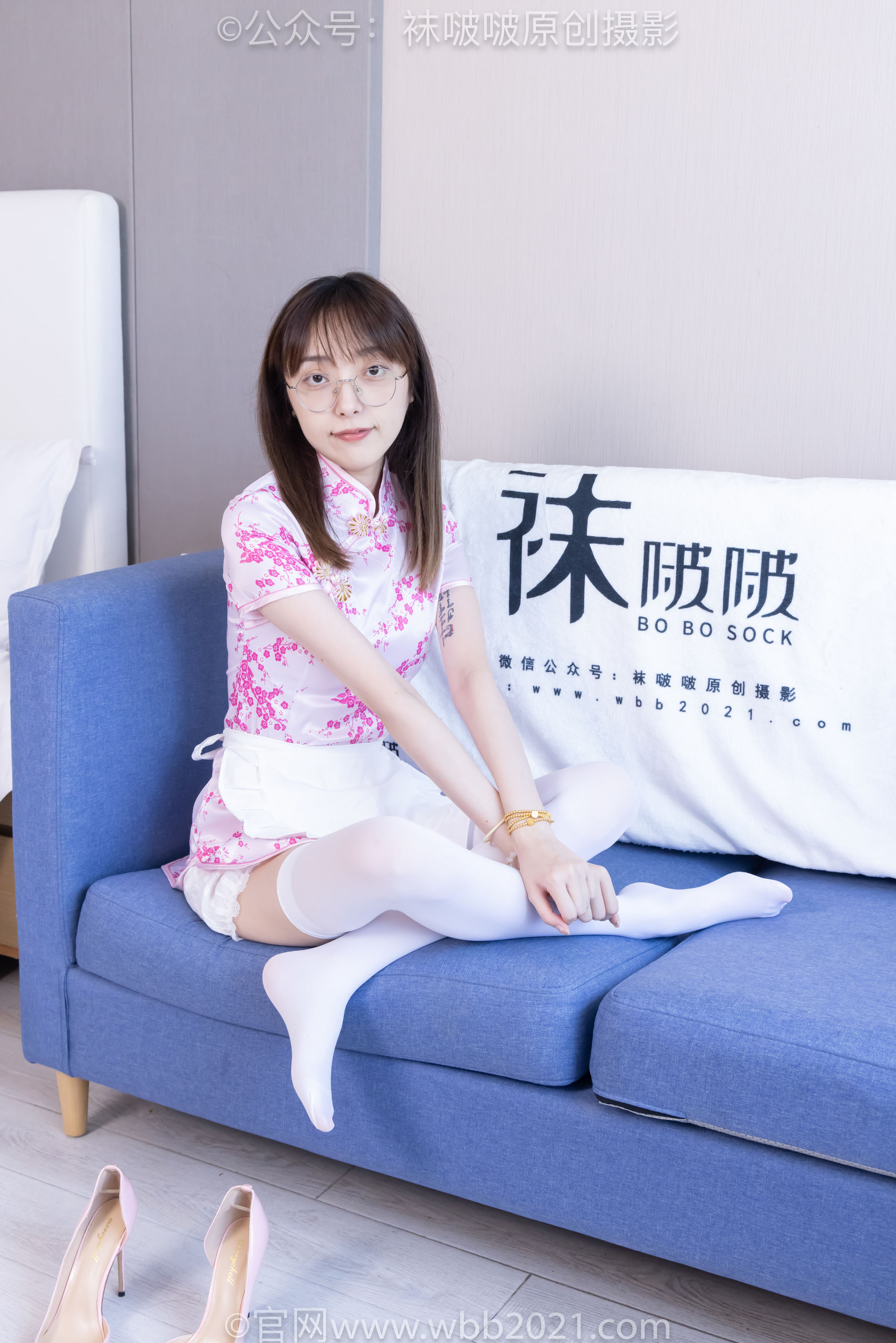 BoBoSocks袜啵啵 No.451 稚予 -旗袍、高跟鞋、白色过膝厚白丝/(145P)