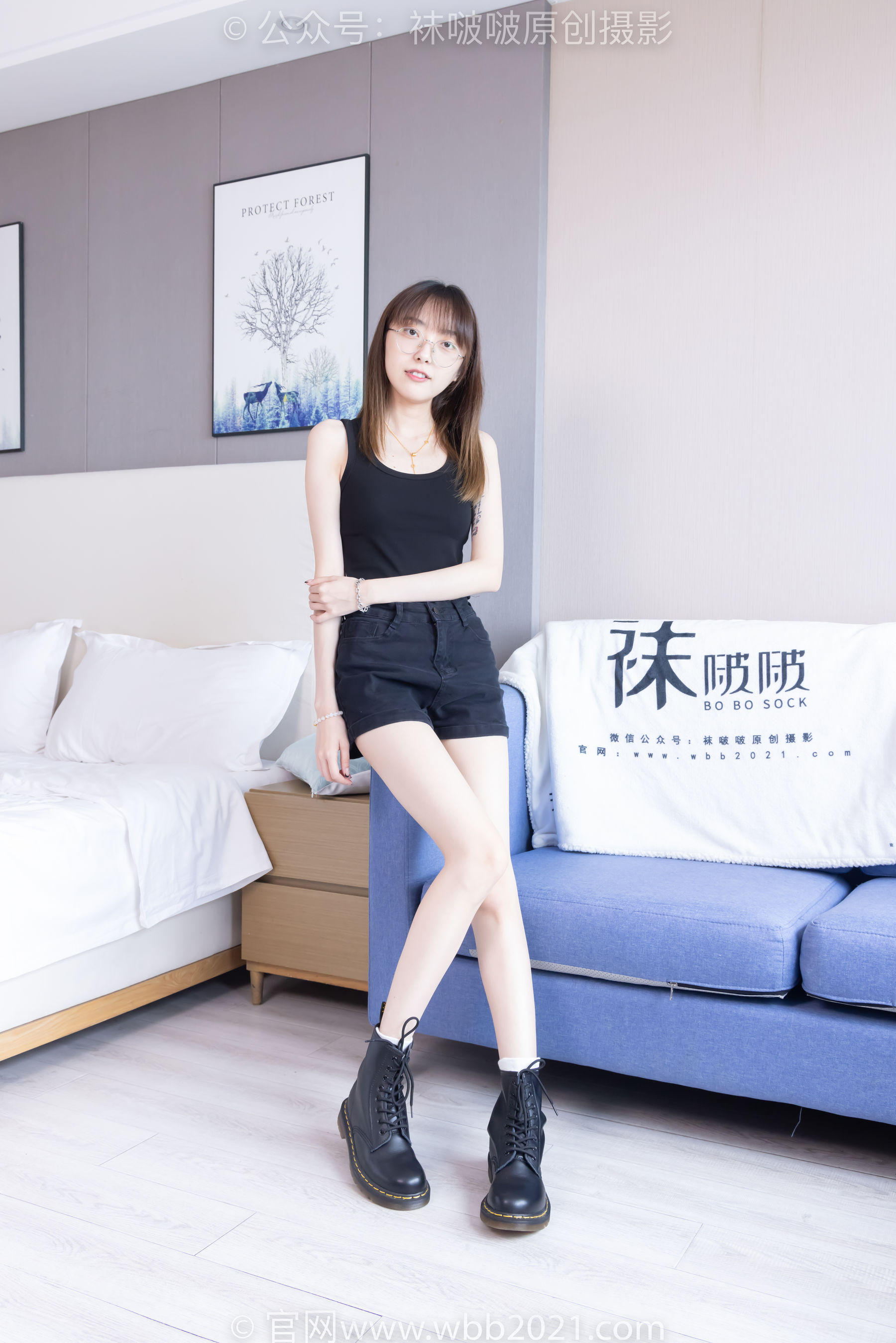 BoBoSocks袜啵啵 No.445 稚予 长靴、马丁短靴、黑丝、白棉袜/(145P)