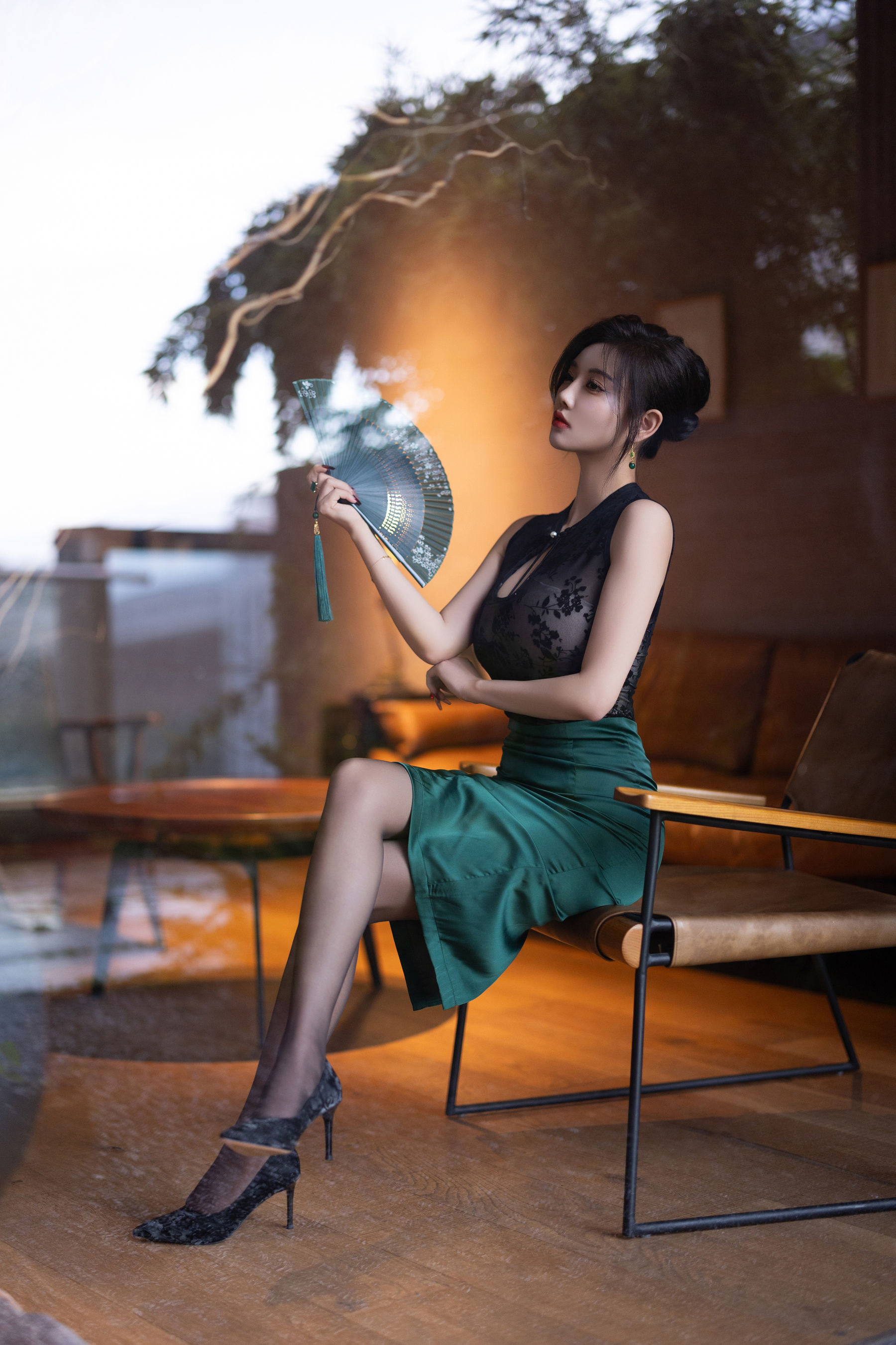 杨晨晨 - 绿色长裙/(100P)