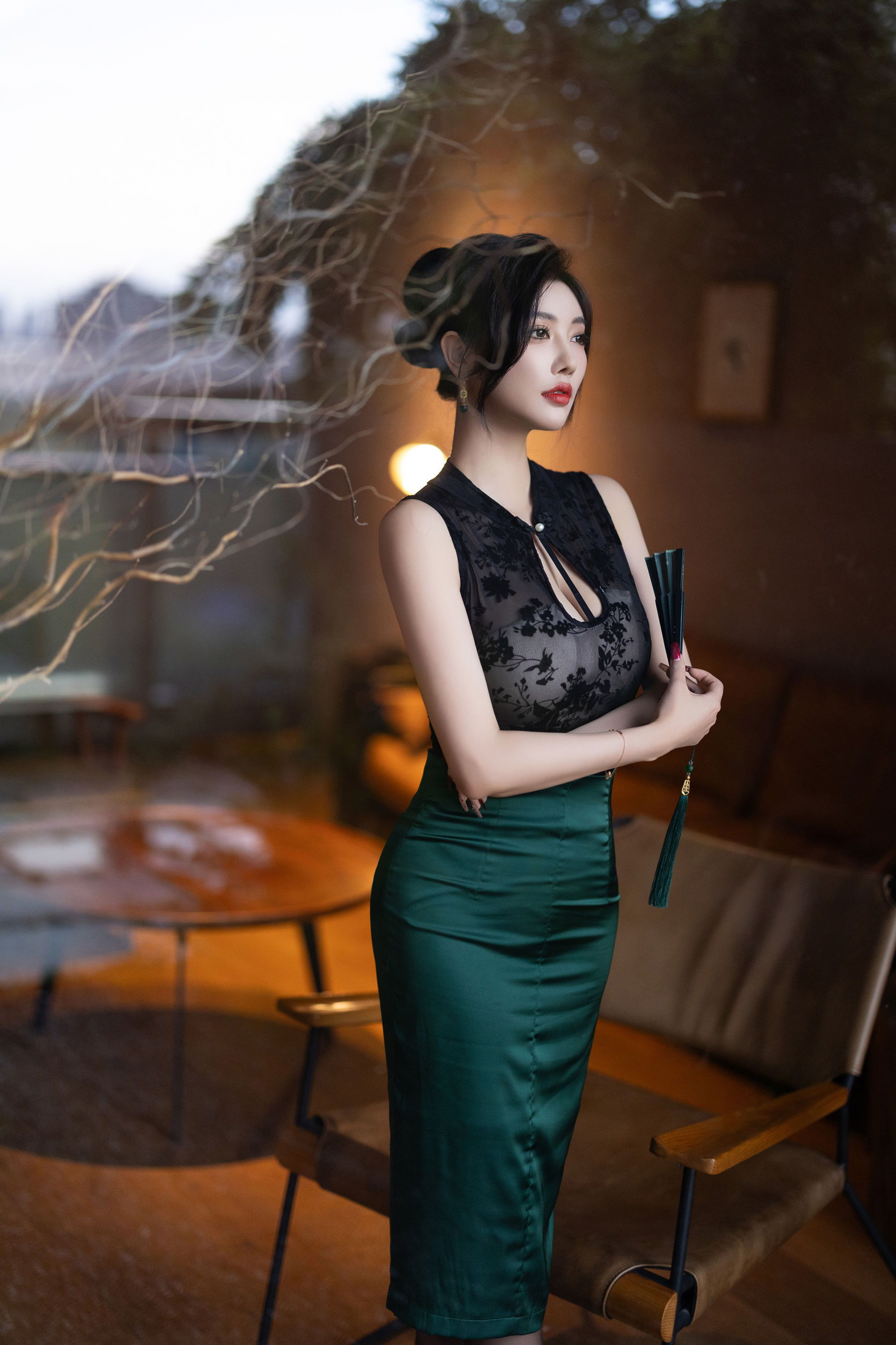 杨晨晨 - 绿色长裙/(100P)