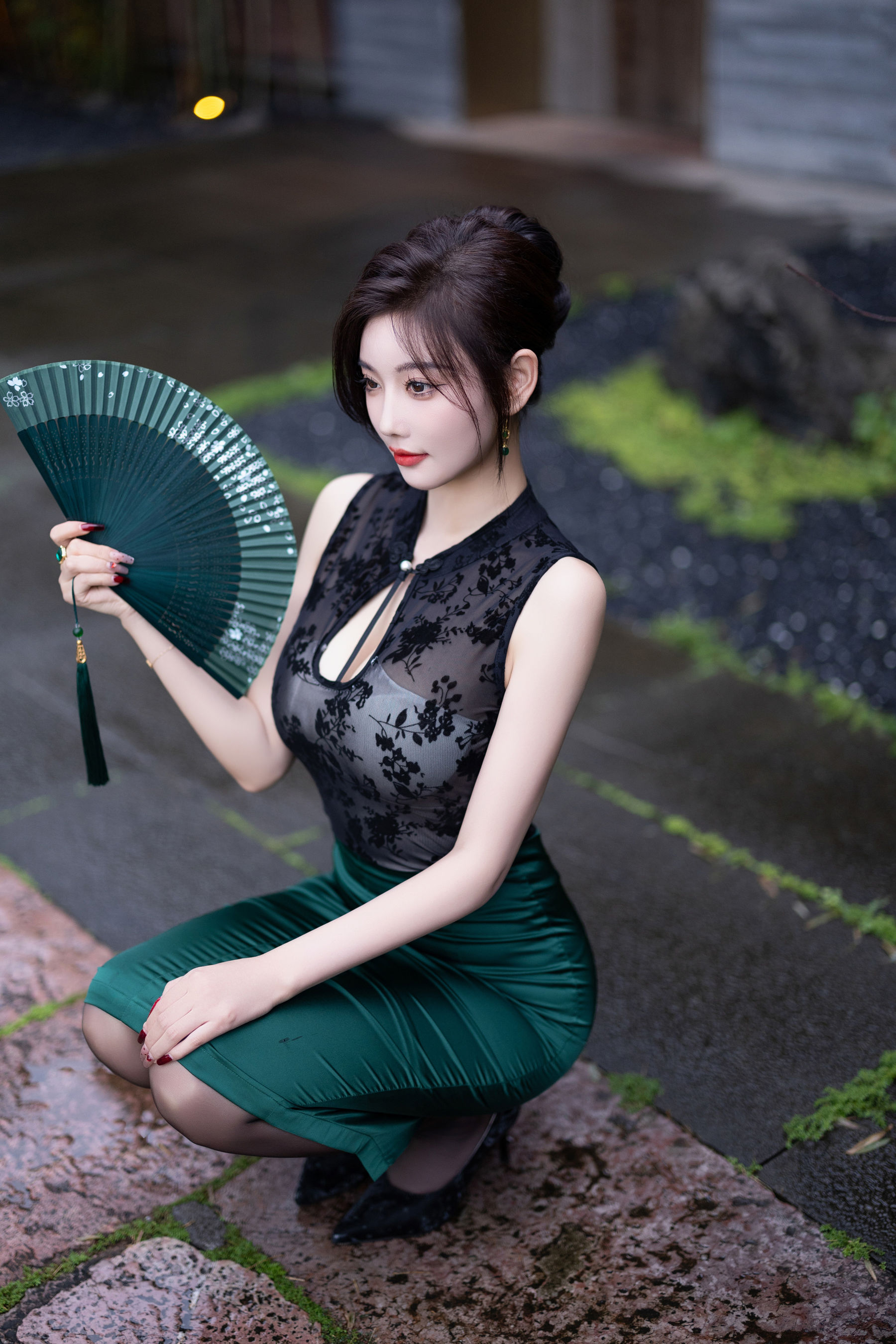 杨晨晨 - 绿色长裙/(100P)