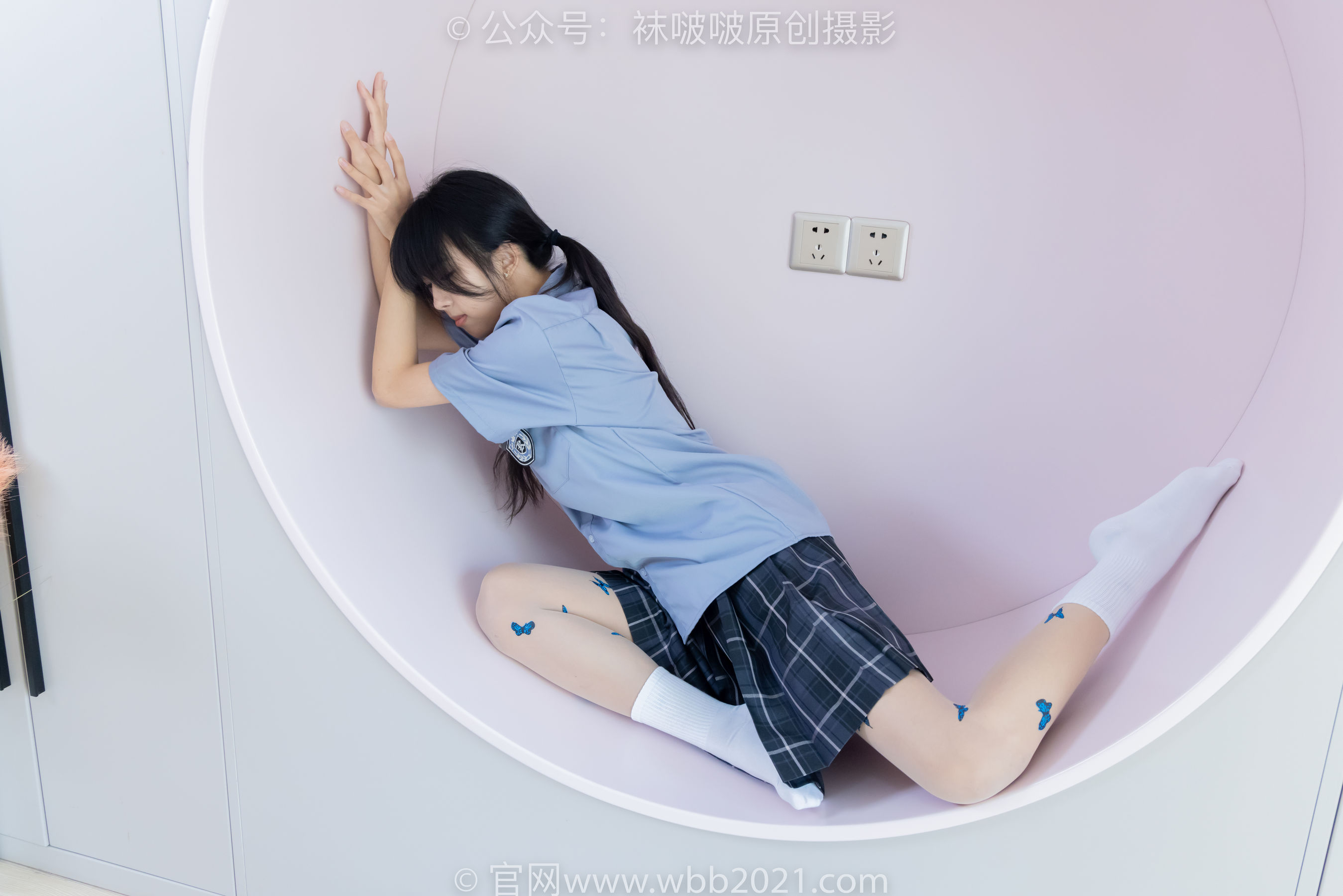 BoBoSocks袜啵啵 No.508 奶油 皮鞋、白棉袜、蝴蝶薄肉丝、jk制服/(160P)