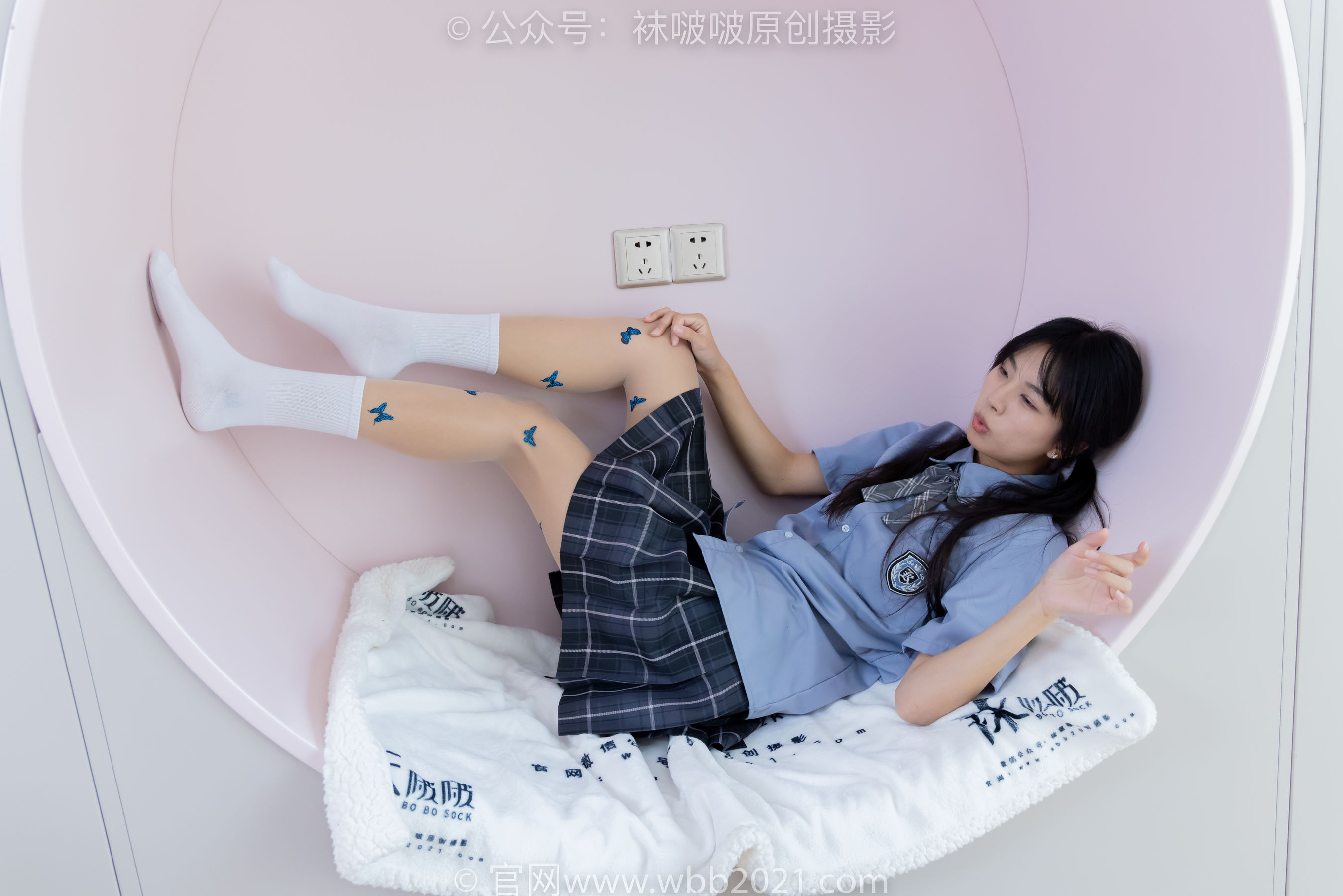 BoBoSocks袜啵啵 No.508 奶油 皮鞋、白棉袜、蝴蝶薄肉丝、jk制服/(160P)