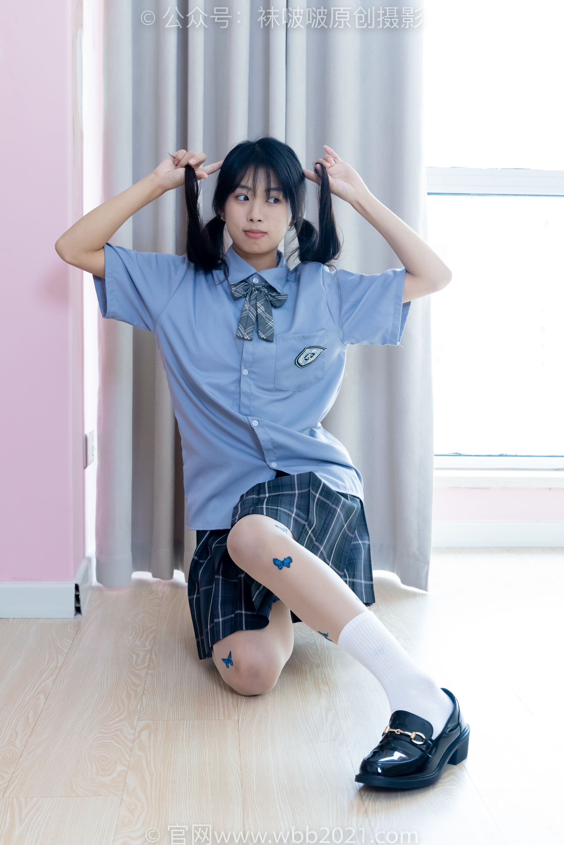 BoBoSocks袜啵啵 No.508 奶油 皮鞋、白棉袜、蝴蝶薄肉丝、jk制服/(160P)