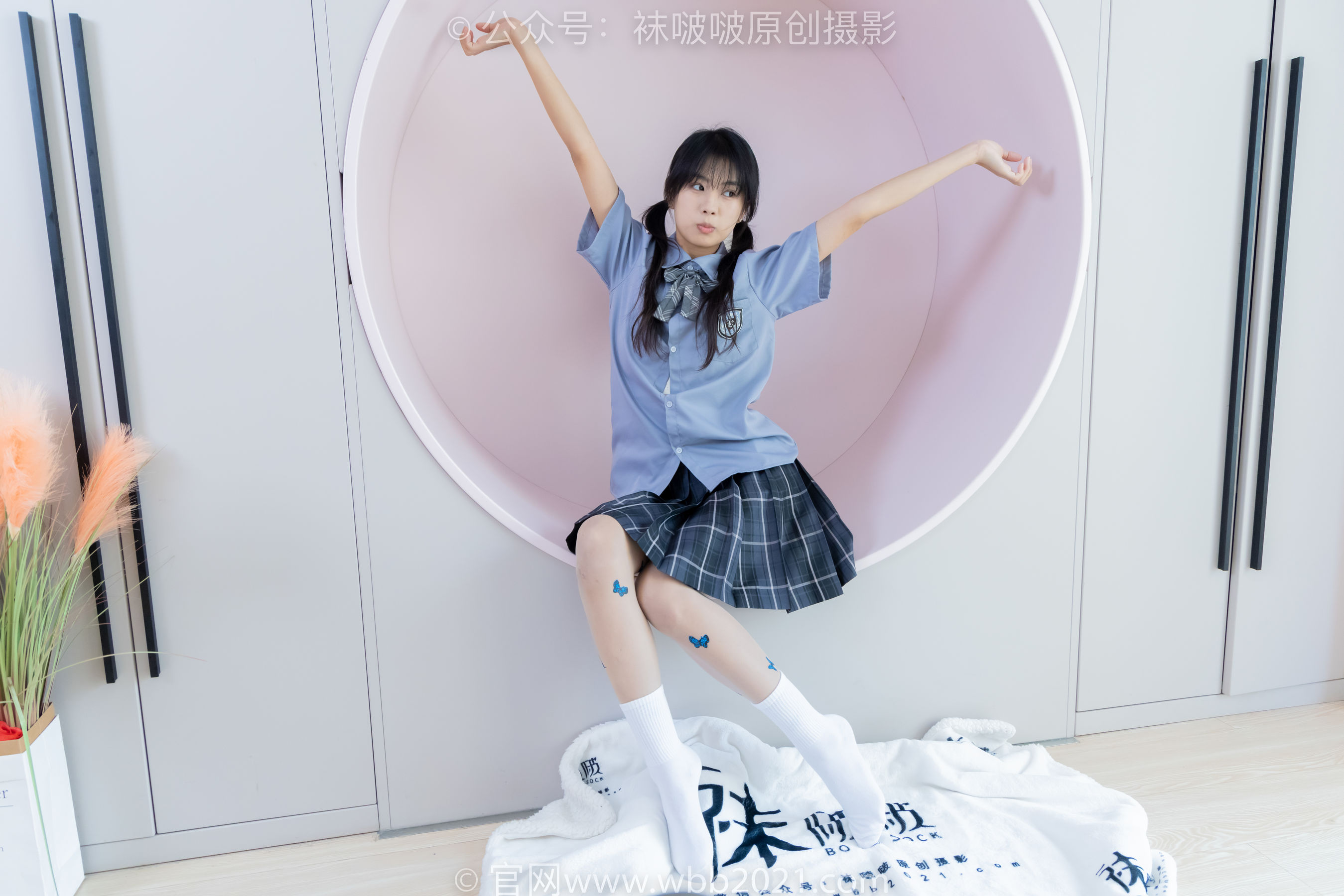 BoBoSocks袜啵啵 No.508 奶油 皮鞋、白棉袜、蝴蝶薄肉丝、jk制服/(160P)