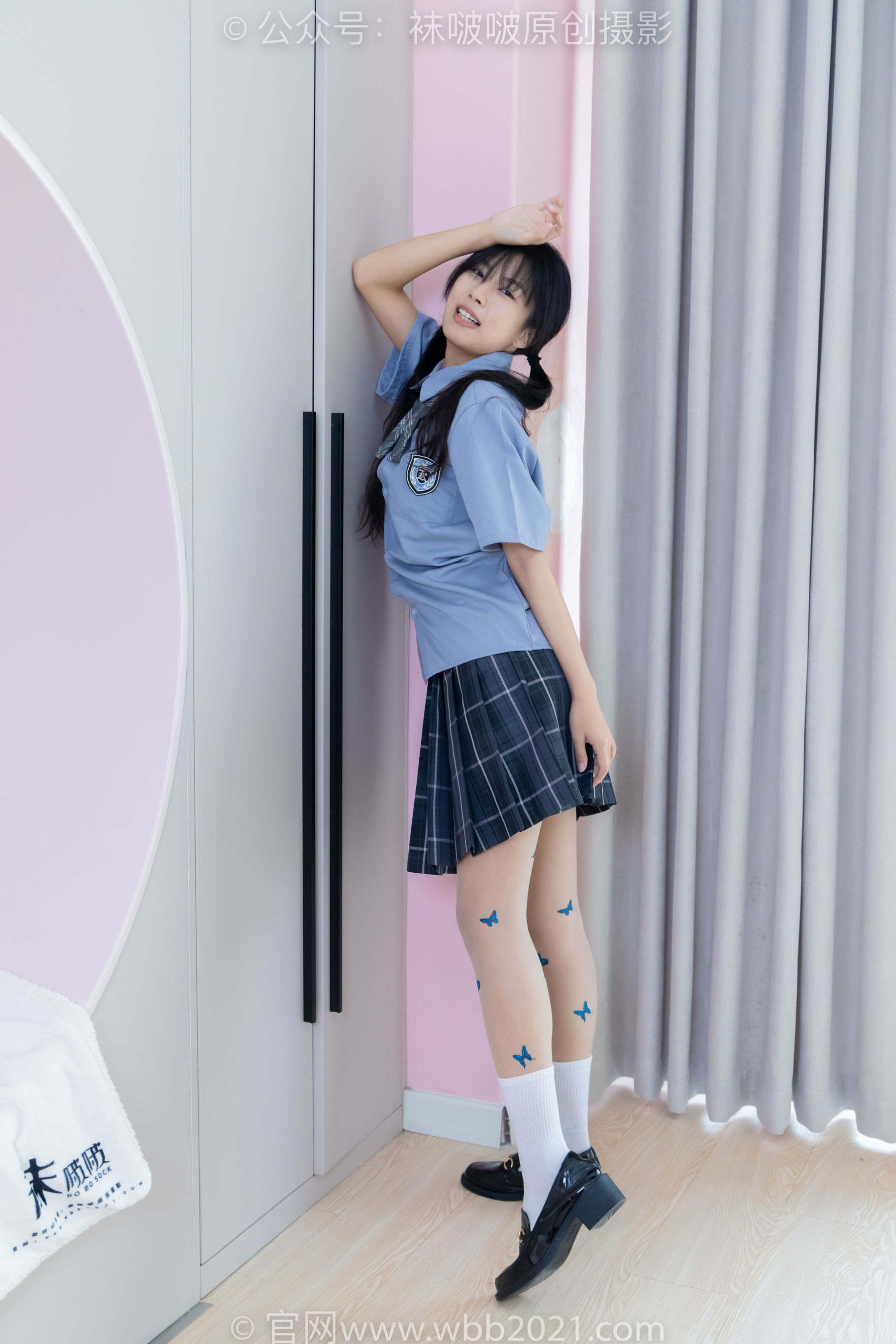 BoBoSocks袜啵啵 No.508 奶油 皮鞋、白棉袜、蝴蝶薄肉丝、jk制服/(160P)