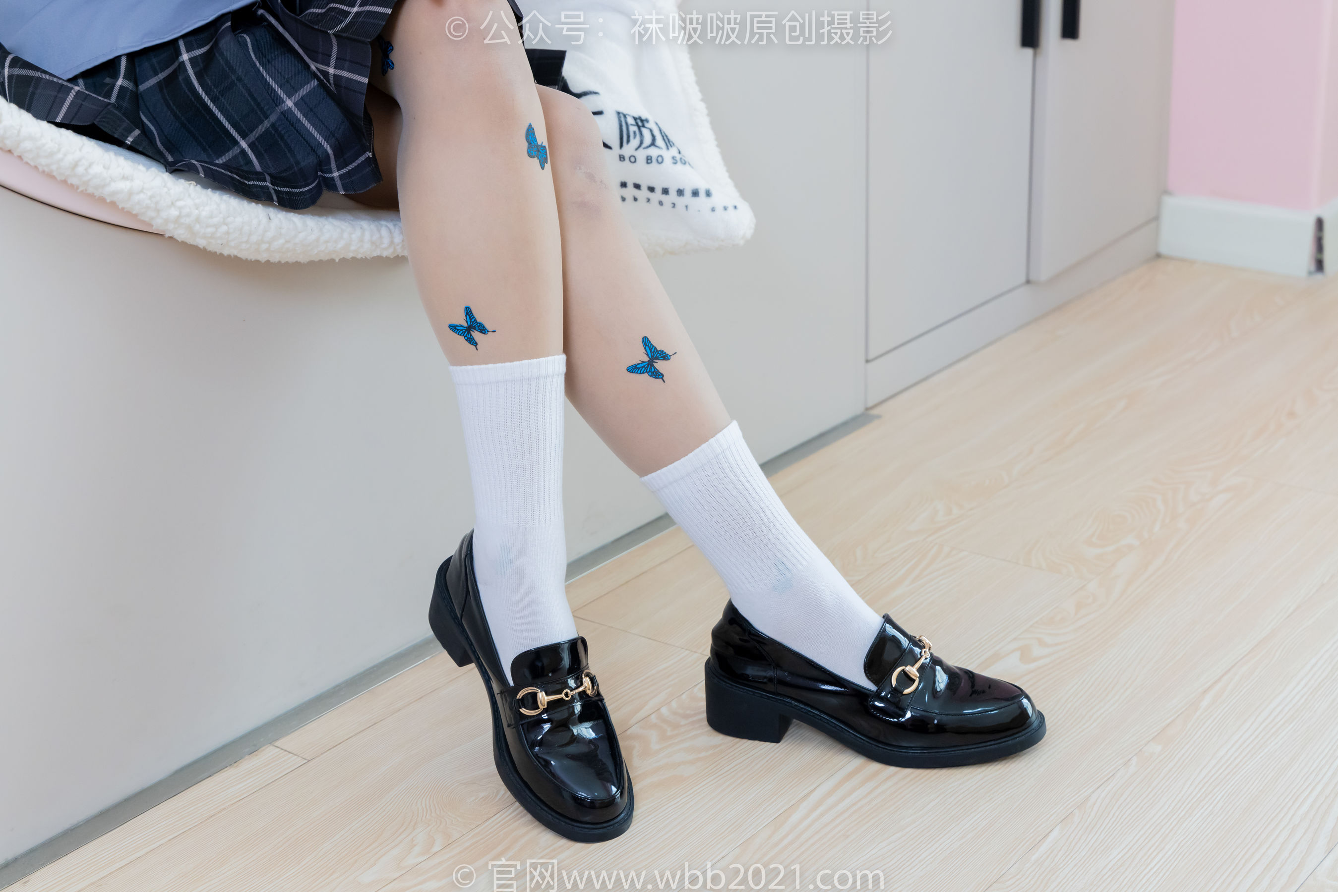 BoBoSocks袜啵啵 No.508 奶油 皮鞋、白棉袜、蝴蝶薄肉丝、jk制服/(160P)