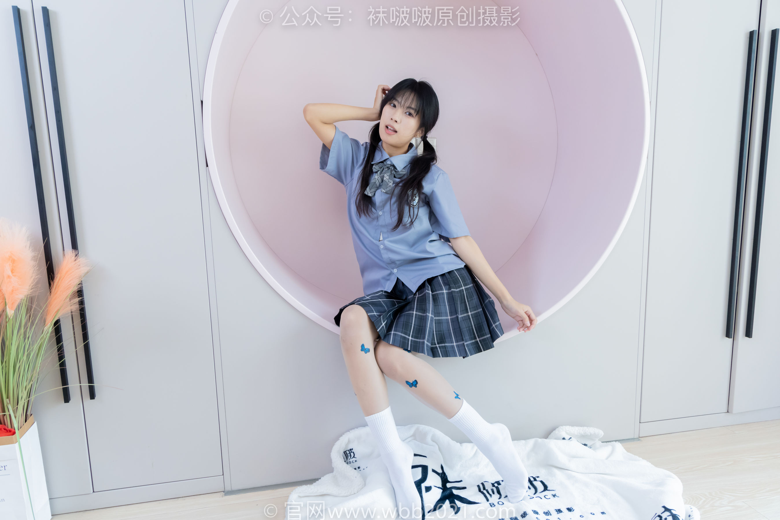 BoBoSocks袜啵啵 No.508 奶油 皮鞋、白棉袜、蝴蝶薄肉丝、jk制服/(160P)