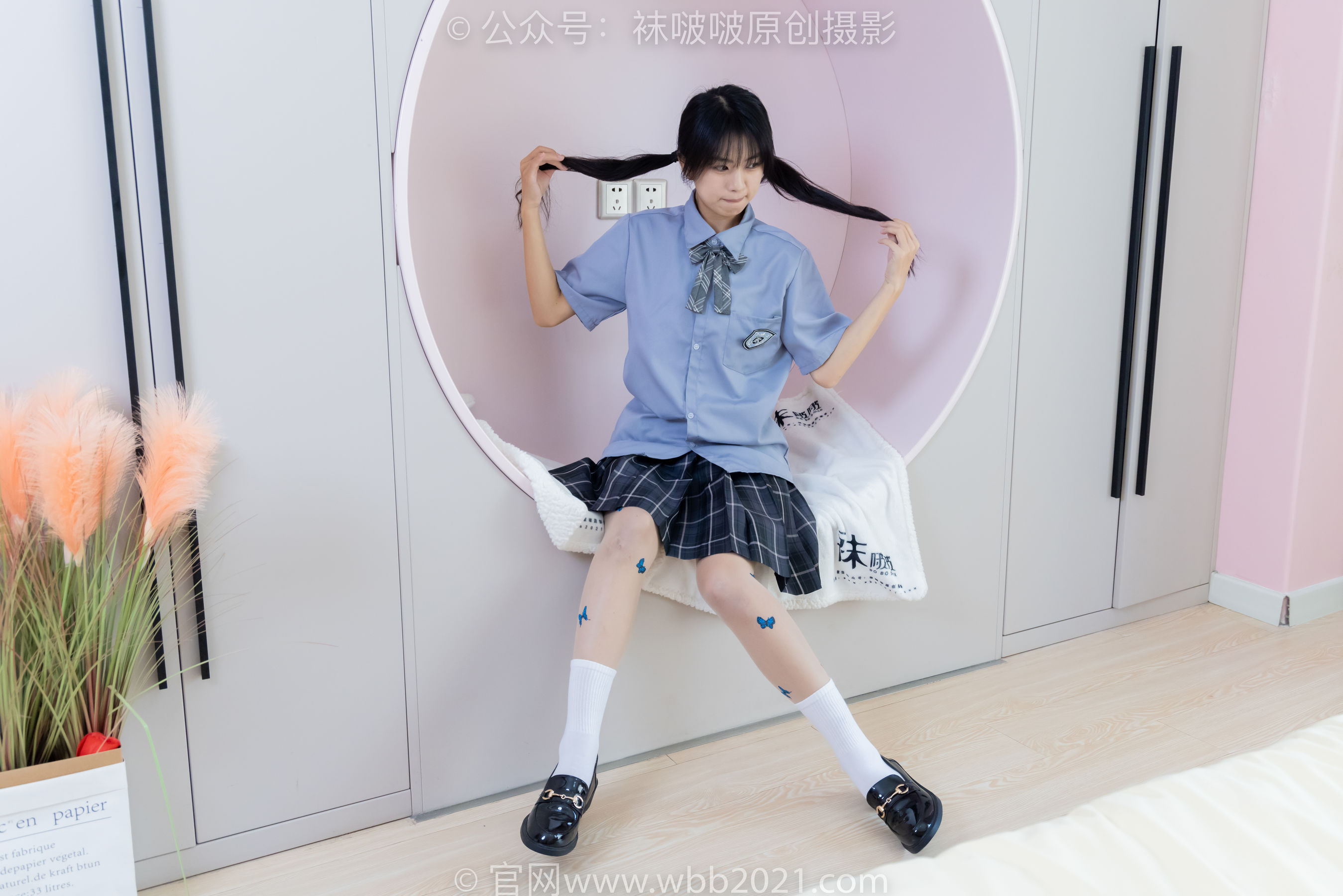 BoBoSocks袜啵啵 No.508 奶油 皮鞋、白棉袜、蝴蝶薄肉丝、jk制服/(160P)