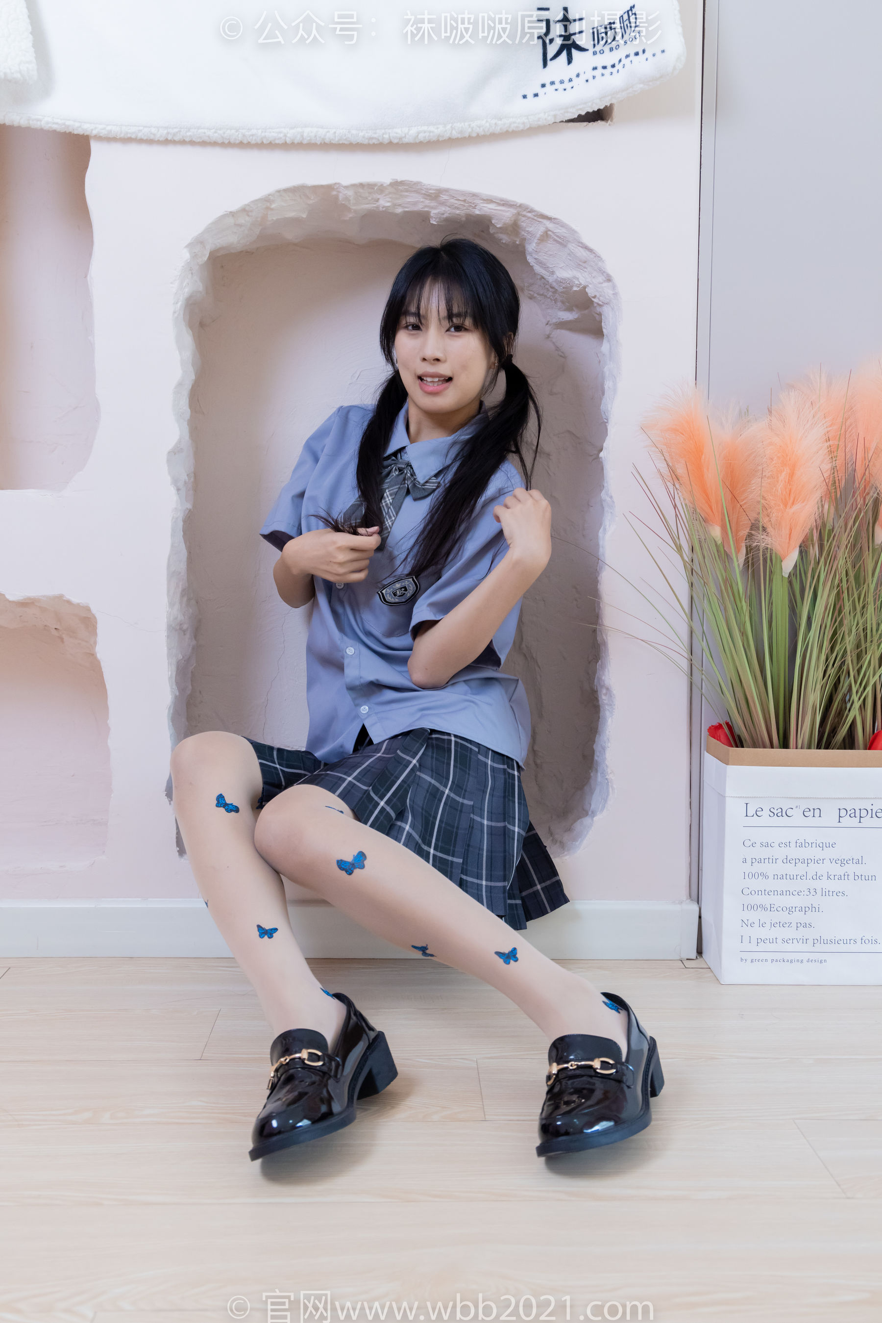 BoBoSocks袜啵啵 No.508 奶油 皮鞋、白棉袜、蝴蝶薄肉丝、jk制服/(160P)