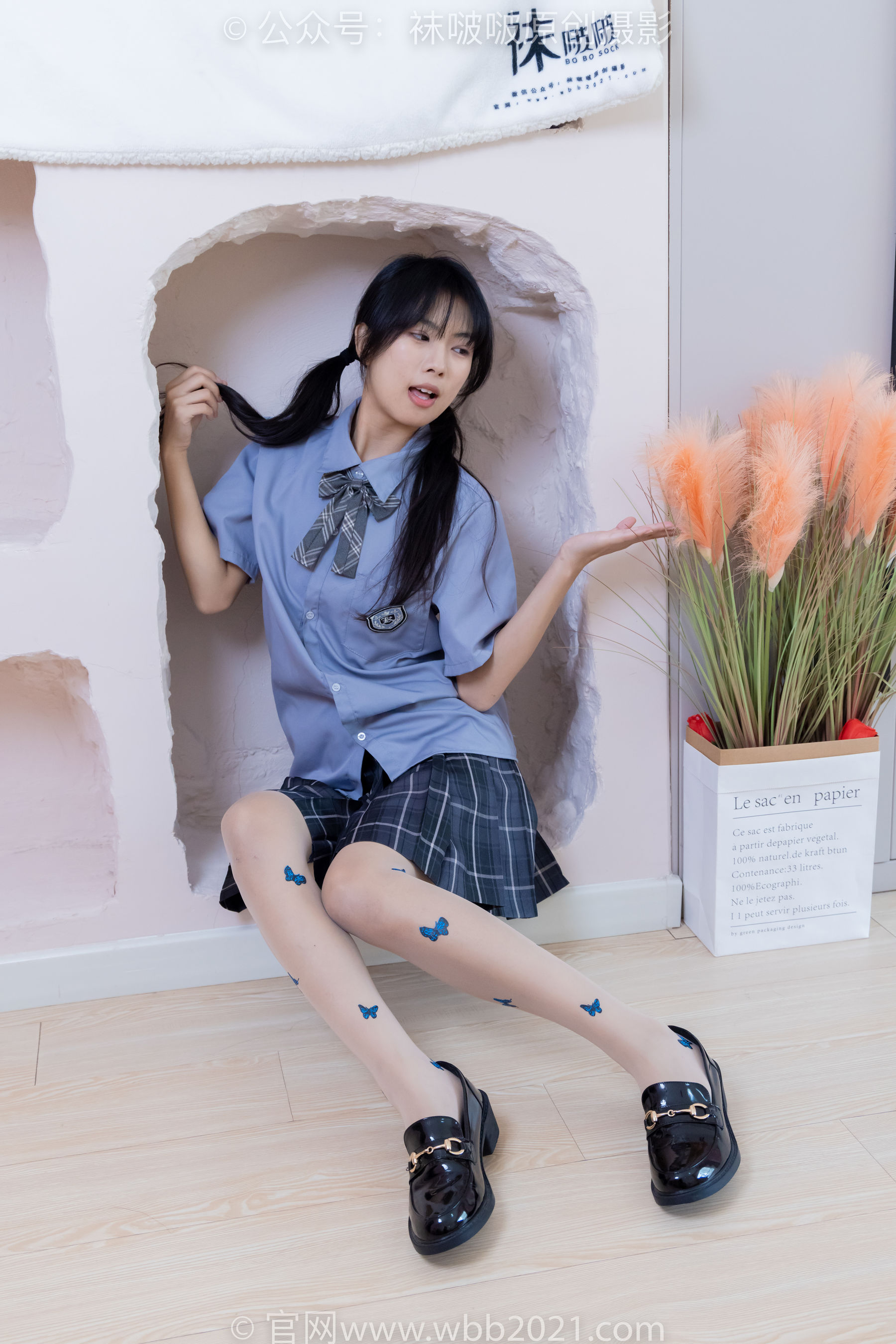 BoBoSocks袜啵啵 No.508 奶油 皮鞋、白棉袜、蝴蝶薄肉丝、jk制服/(160P)