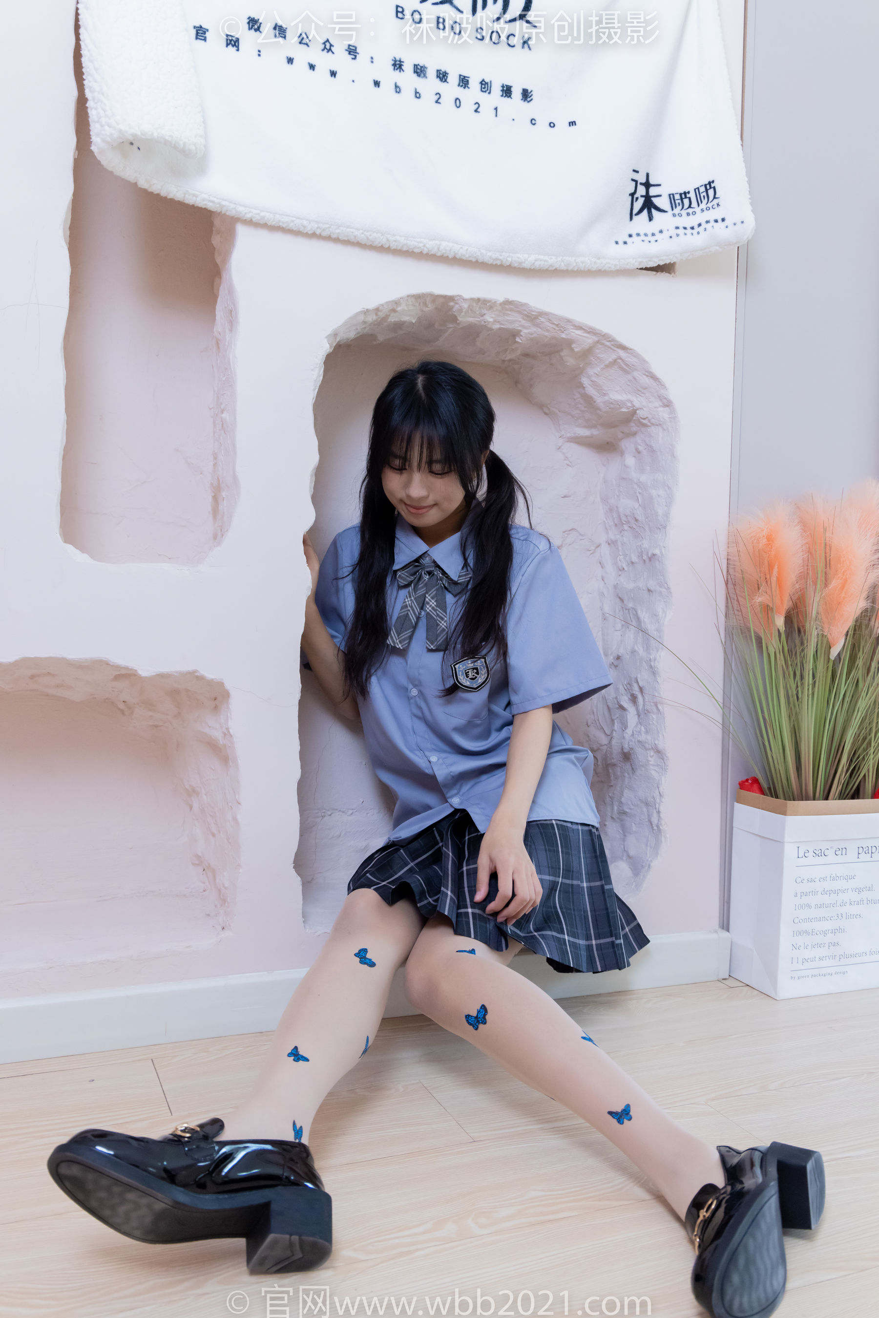 BoBoSocks袜啵啵 No.508 奶油 皮鞋、白棉袜、蝴蝶薄肉丝、jk制服/(160P)