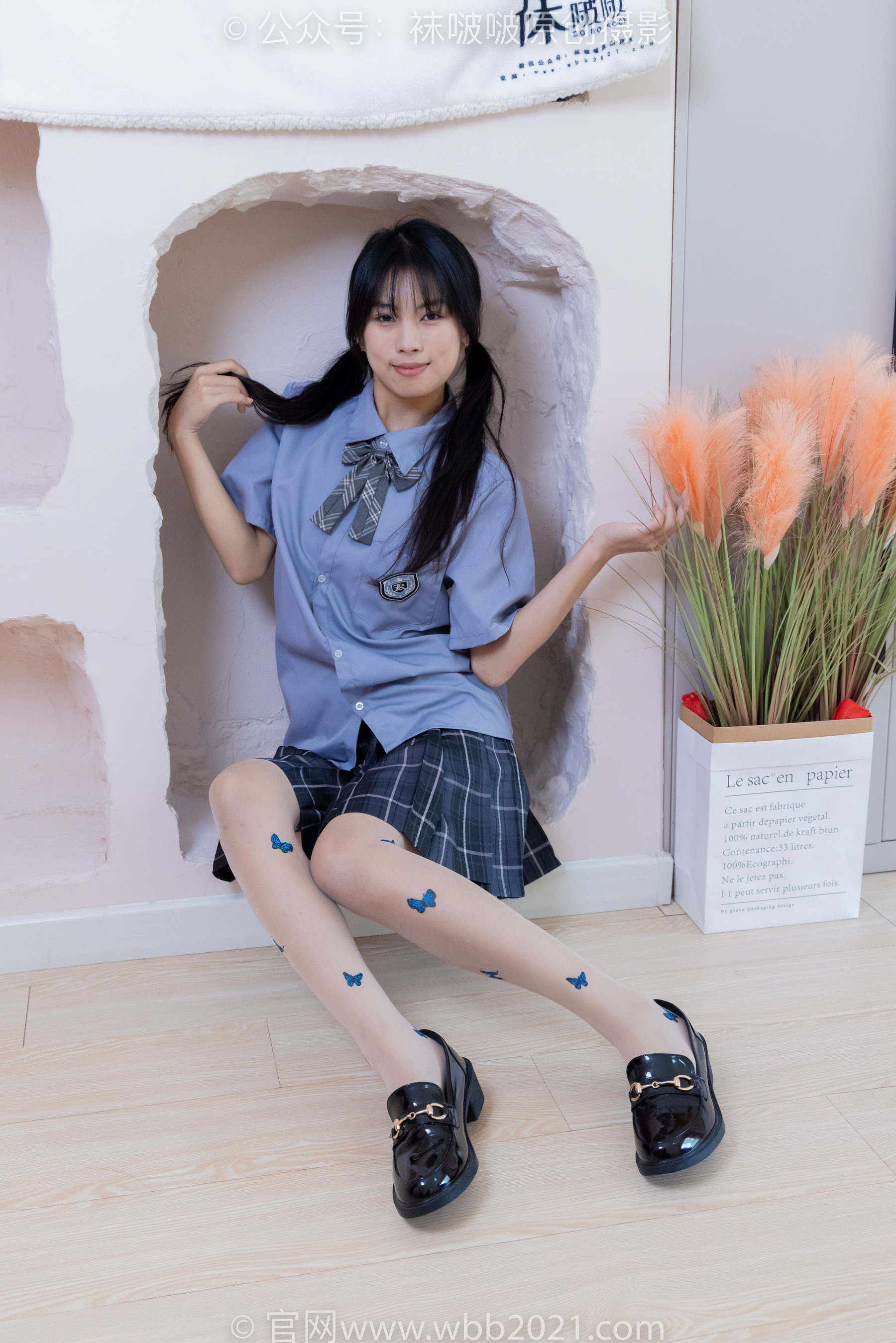 BoBoSocks袜啵啵 No.508 奶油 皮鞋、白棉袜、蝴蝶薄肉丝、jk制服/(160P)