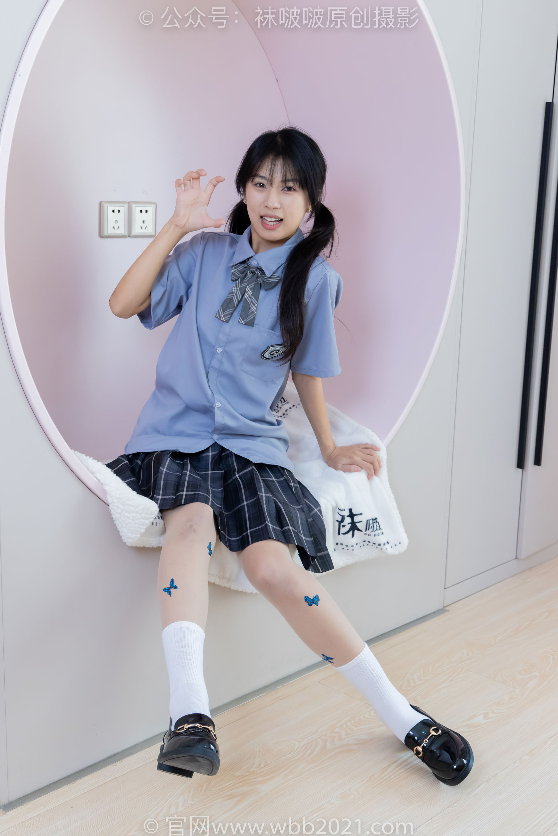 BoBoSocks袜啵啵 No.508 奶油 皮鞋、白棉袜、蝴蝶薄肉丝、jk制服/(160P)