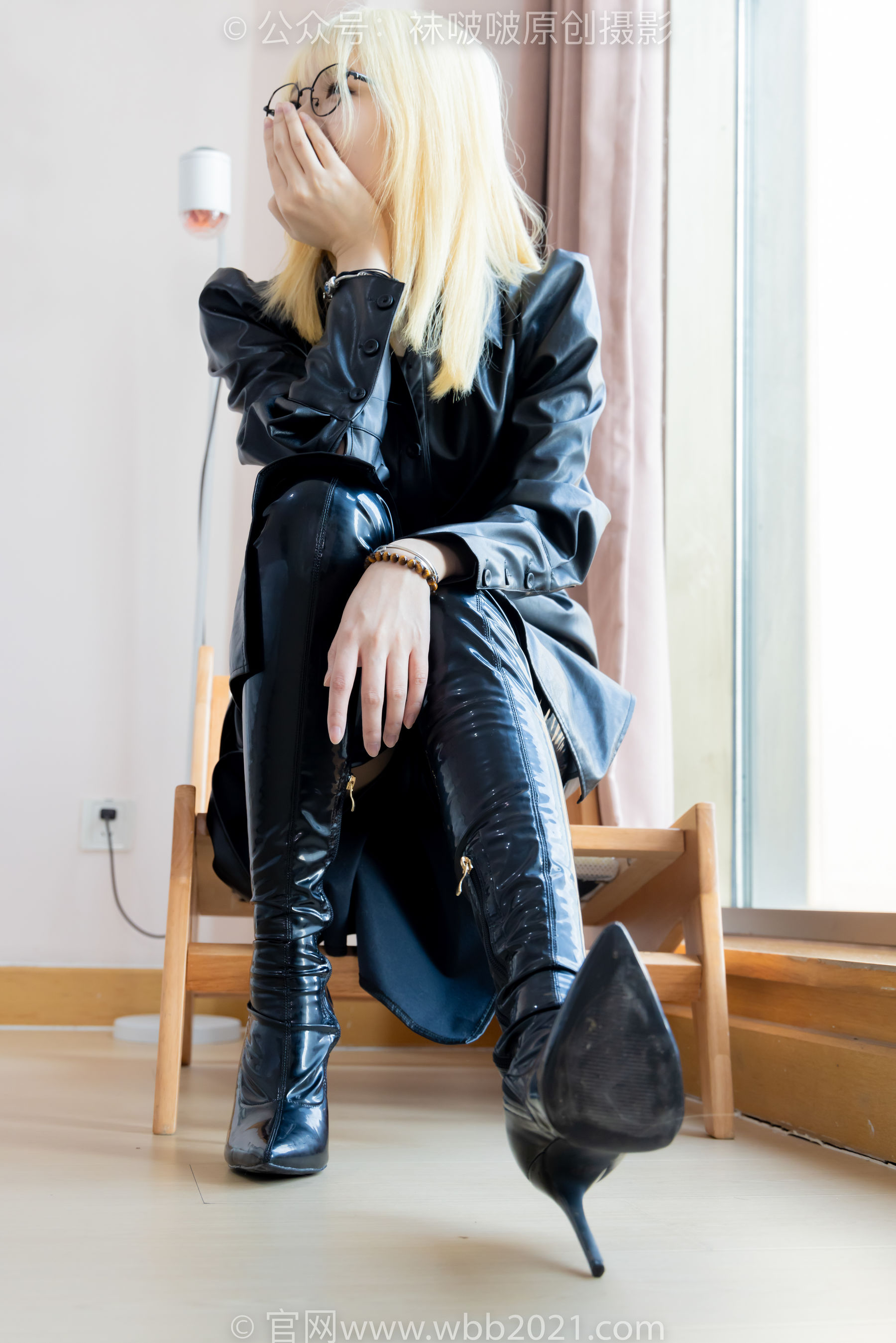 BoBoSocks袜啵啵 No.507 小甜豆 高跟长靴、薄黑丝、皮衣外套、ol风/(140P)