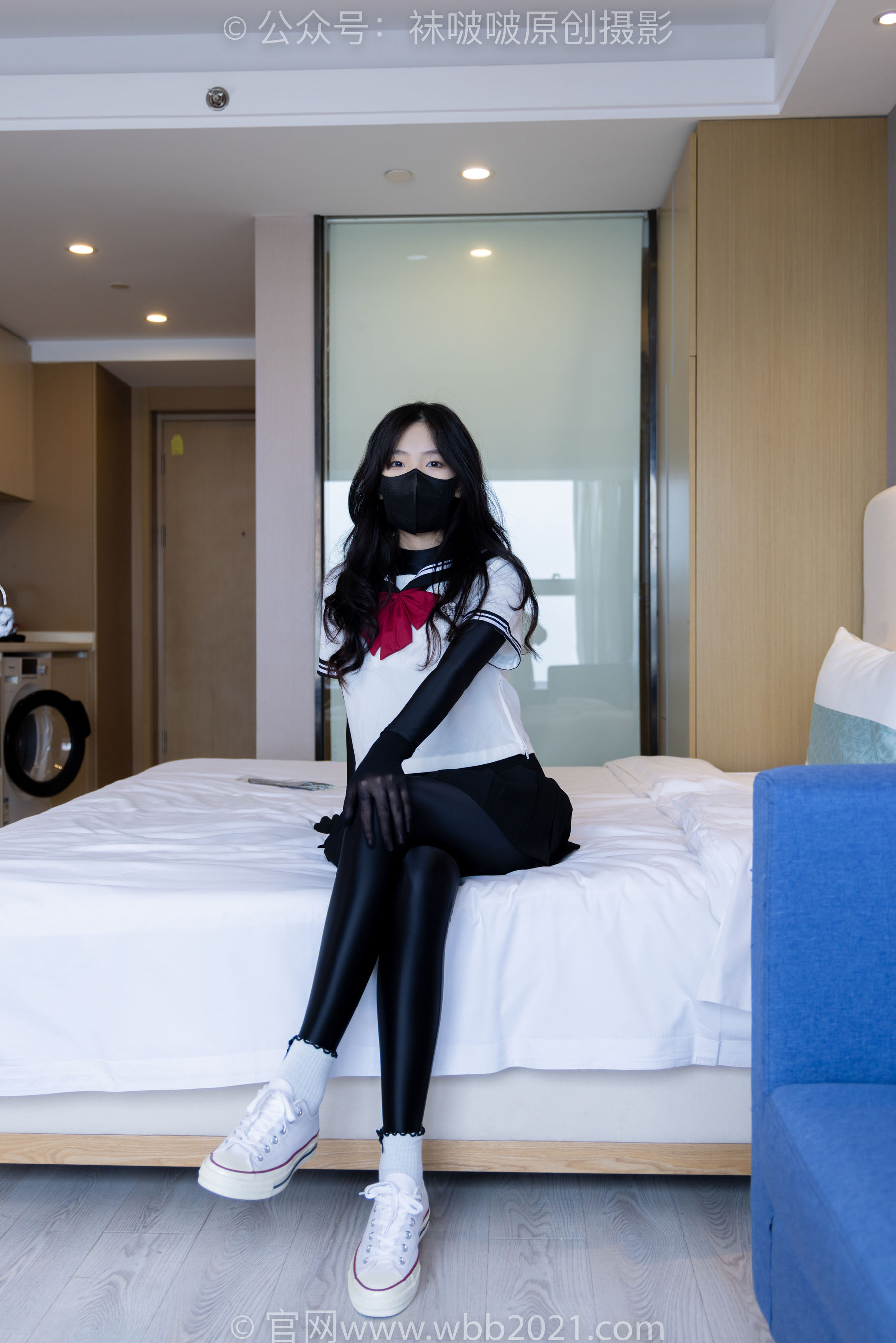 BoBoSocks袜啵啵 No.513 小甜豆 帆布鞋、白棉袜、厚黑丝五指袜、黑丝手套/(140P)