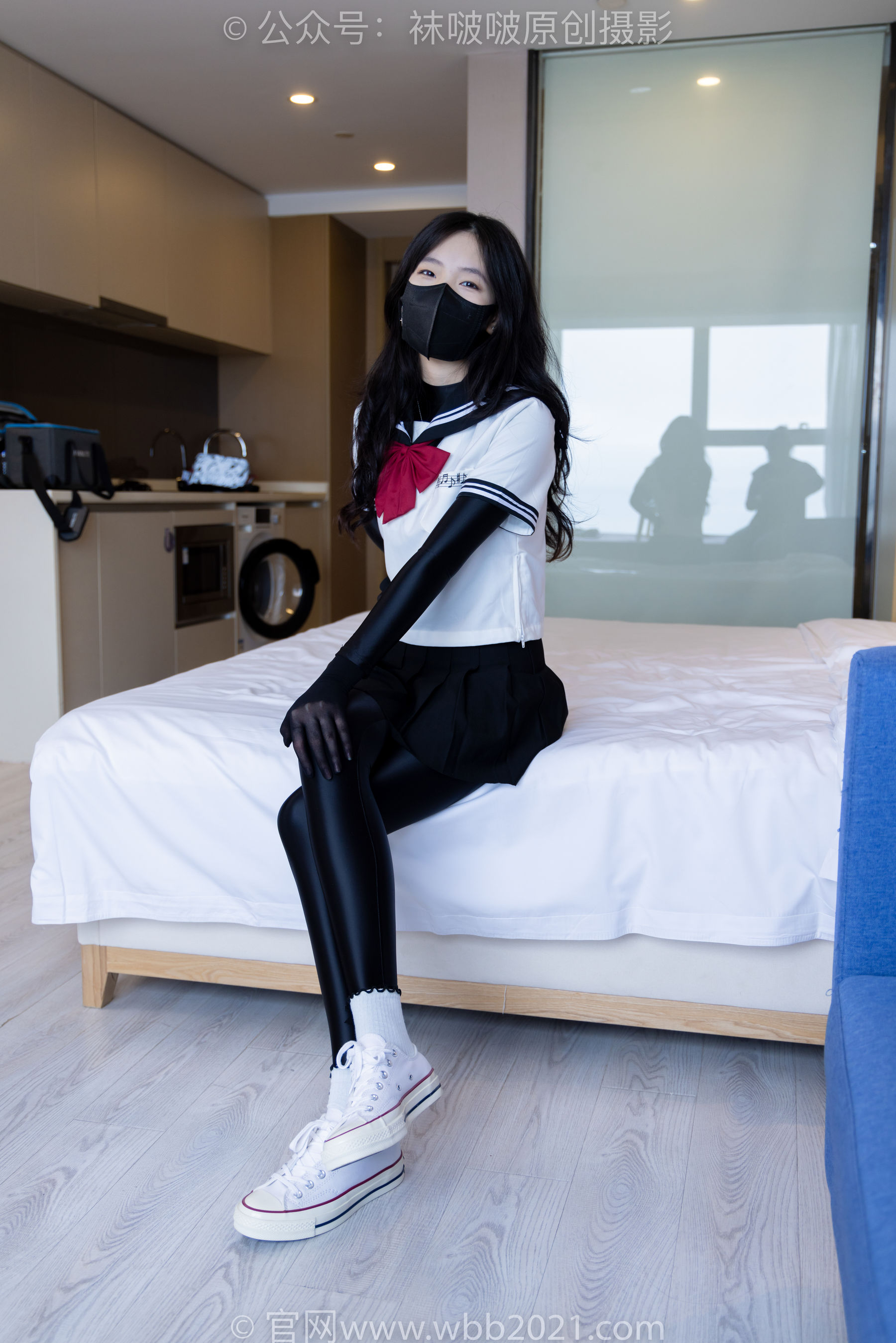 BoBoSocks袜啵啵 No.513 小甜豆 帆布鞋、白棉袜、厚黑丝五指袜、黑丝手套/(140P)