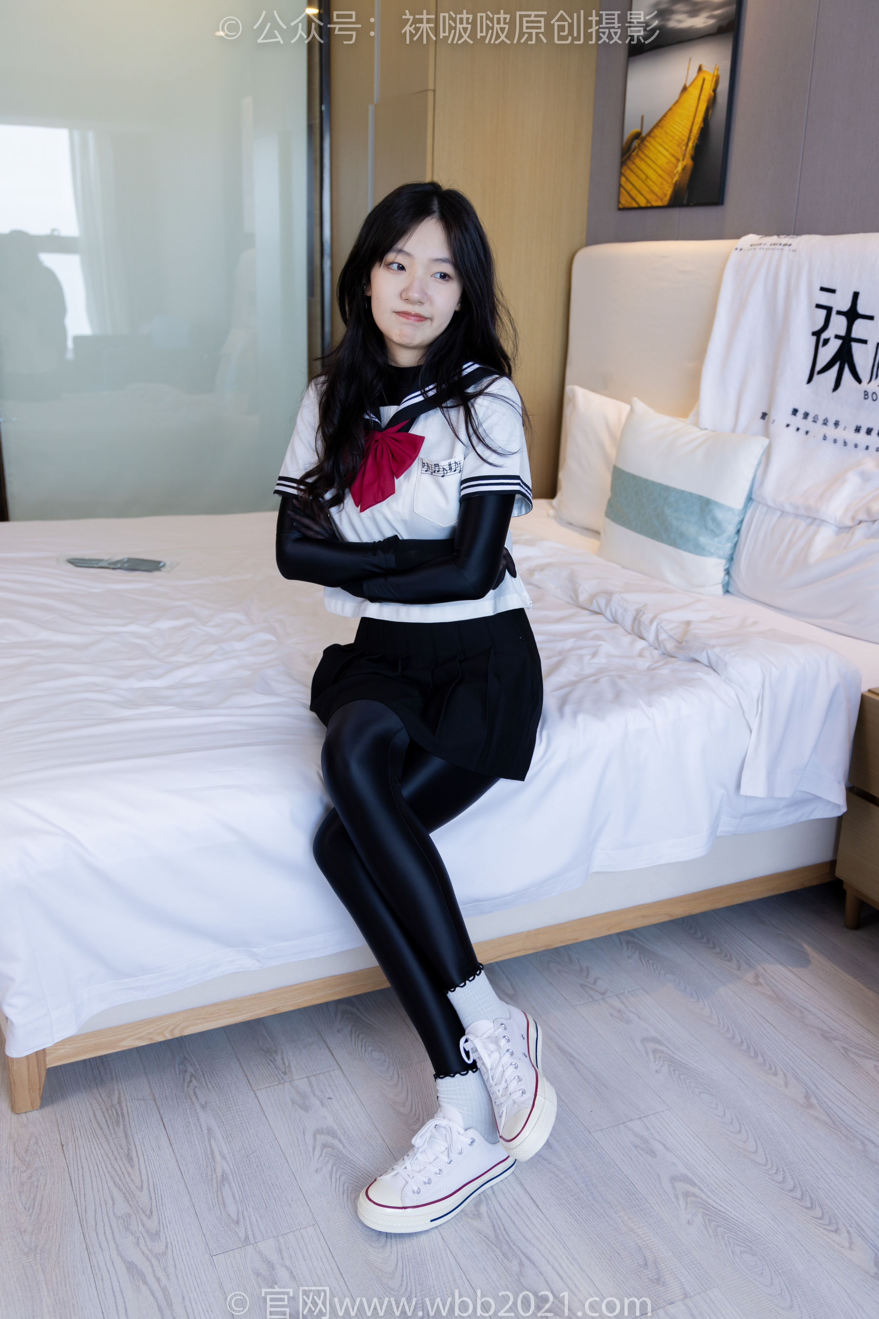 BoBoSocks袜啵啵 No.513 小甜豆 帆布鞋、白棉袜、厚黑丝五指袜、黑丝手套/(140P)