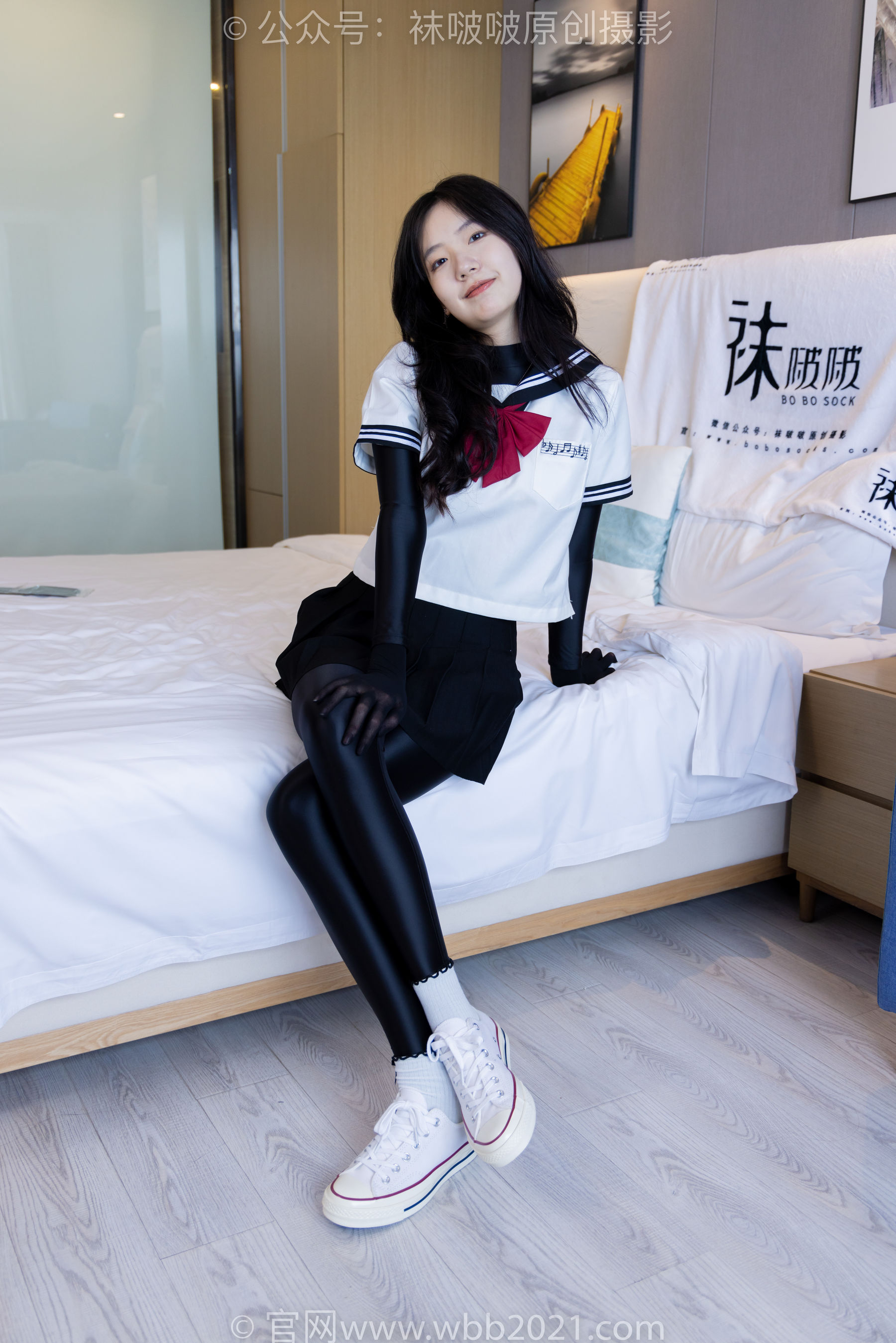 BoBoSocks袜啵啵 No.513 小甜豆 帆布鞋、白棉袜、厚黑丝五指袜、黑丝手套/(140P)