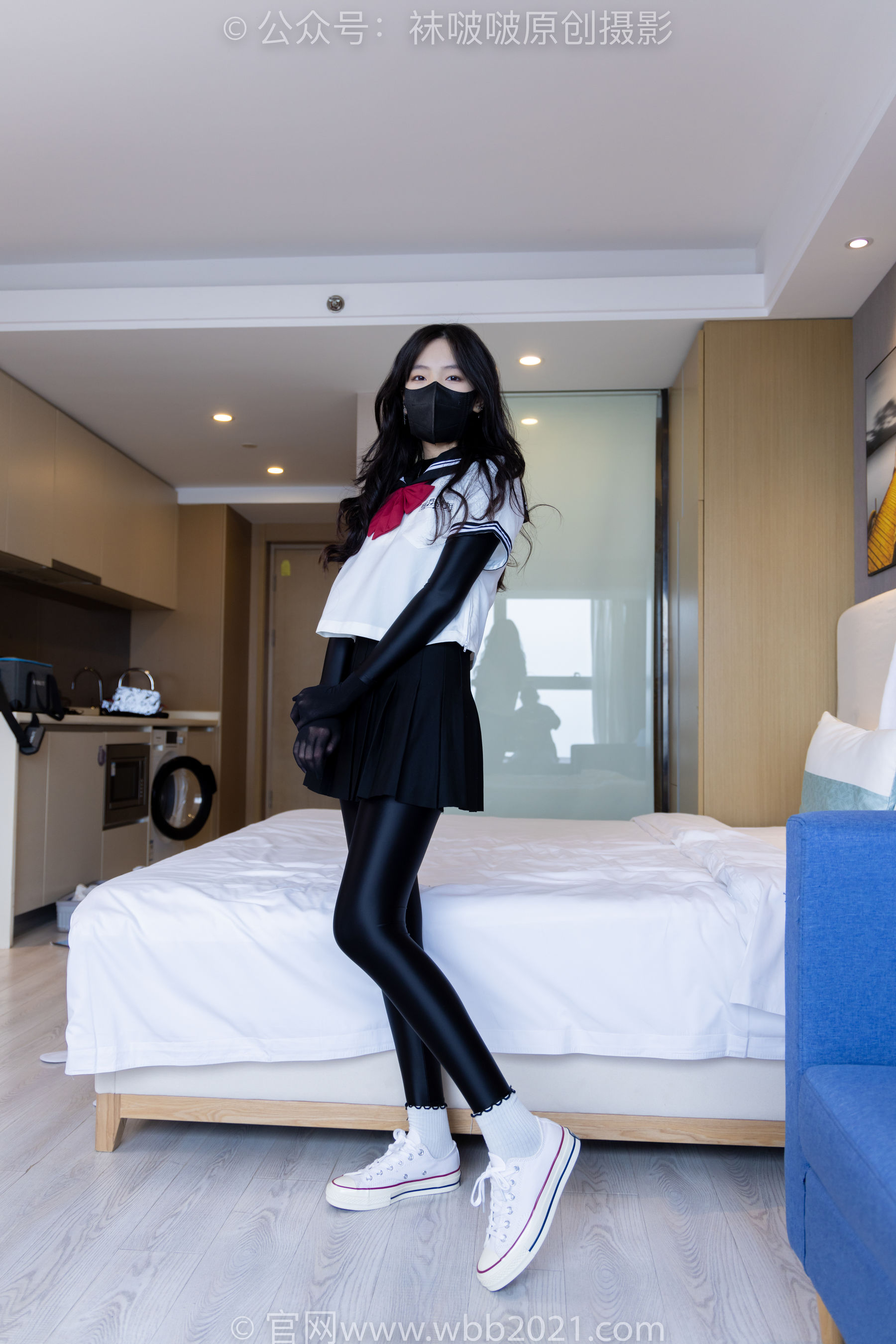 BoBoSocks袜啵啵 No.513 小甜豆 帆布鞋、白棉袜、厚黑丝五指袜、黑丝手套/(140P)