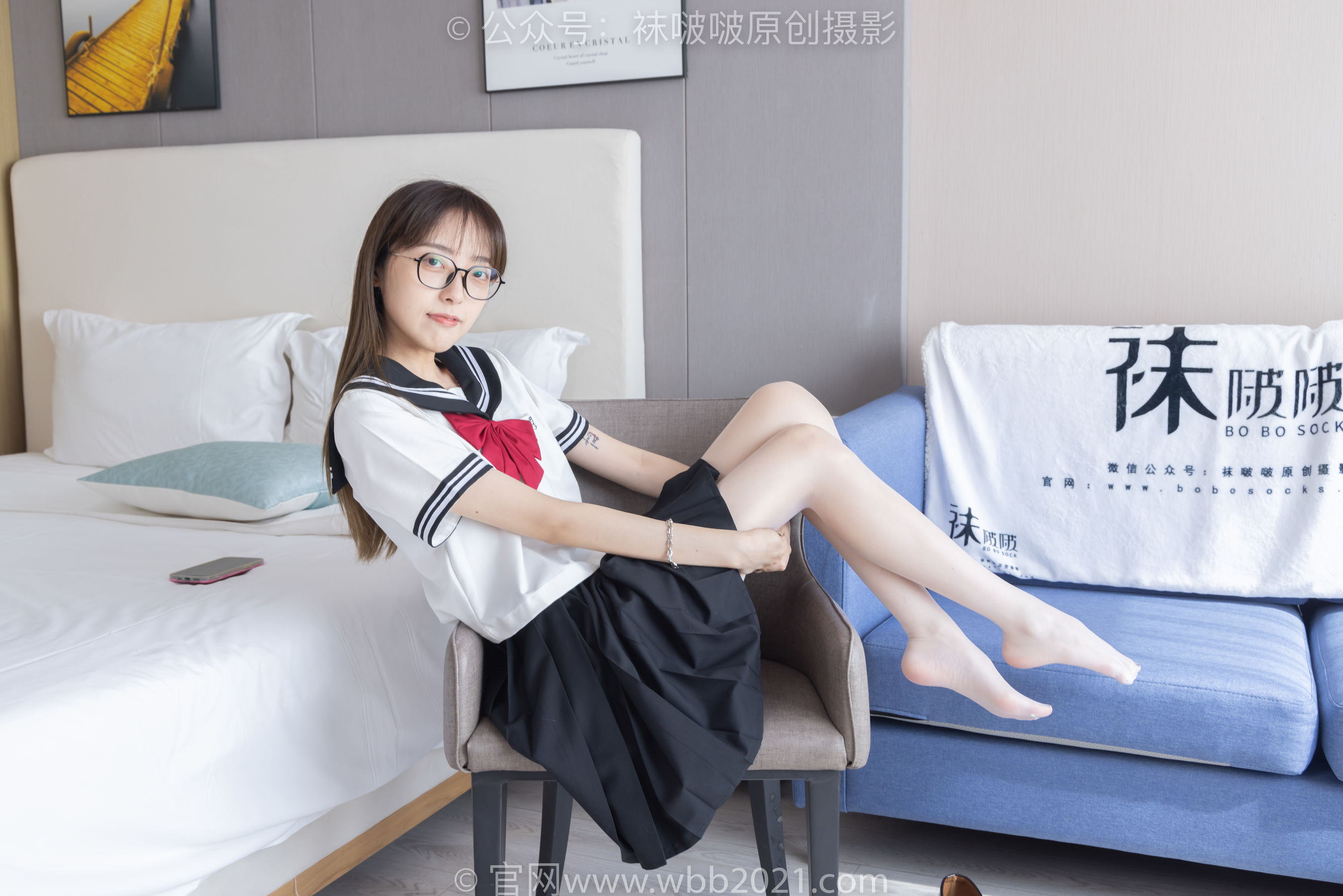 BoBoSocks袜啵啵 No.530 稚予 - 皮鞋、高跟鞋、深蓝色小腿棉袜、油亮白丝油亮肉丝、jk制服/(145P)