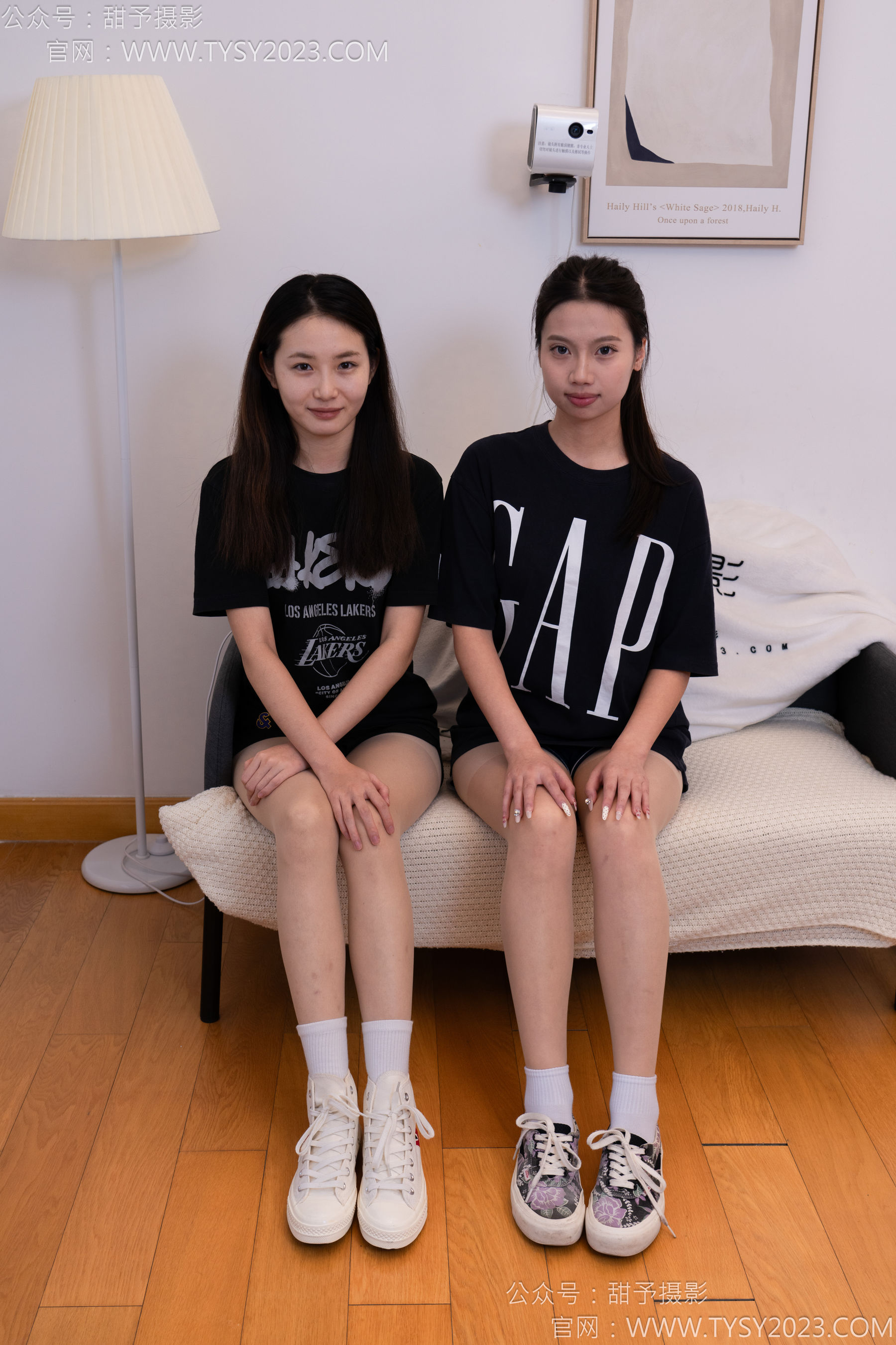 甜予摄影 No.140 思思&双人 - 板鞋、白棉袜、肉丝/(130P)