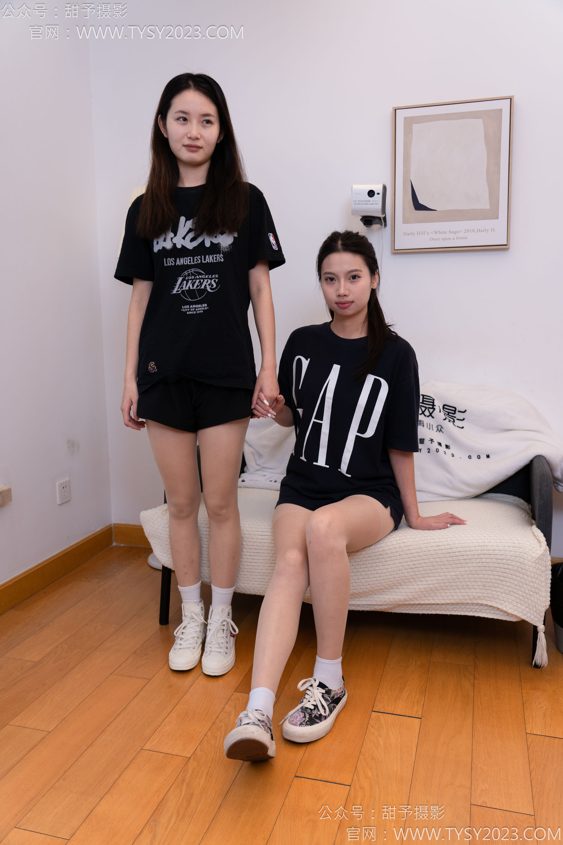 甜予摄影 No.140 思思&双人 - 板鞋、白棉袜、肉丝/(130P)