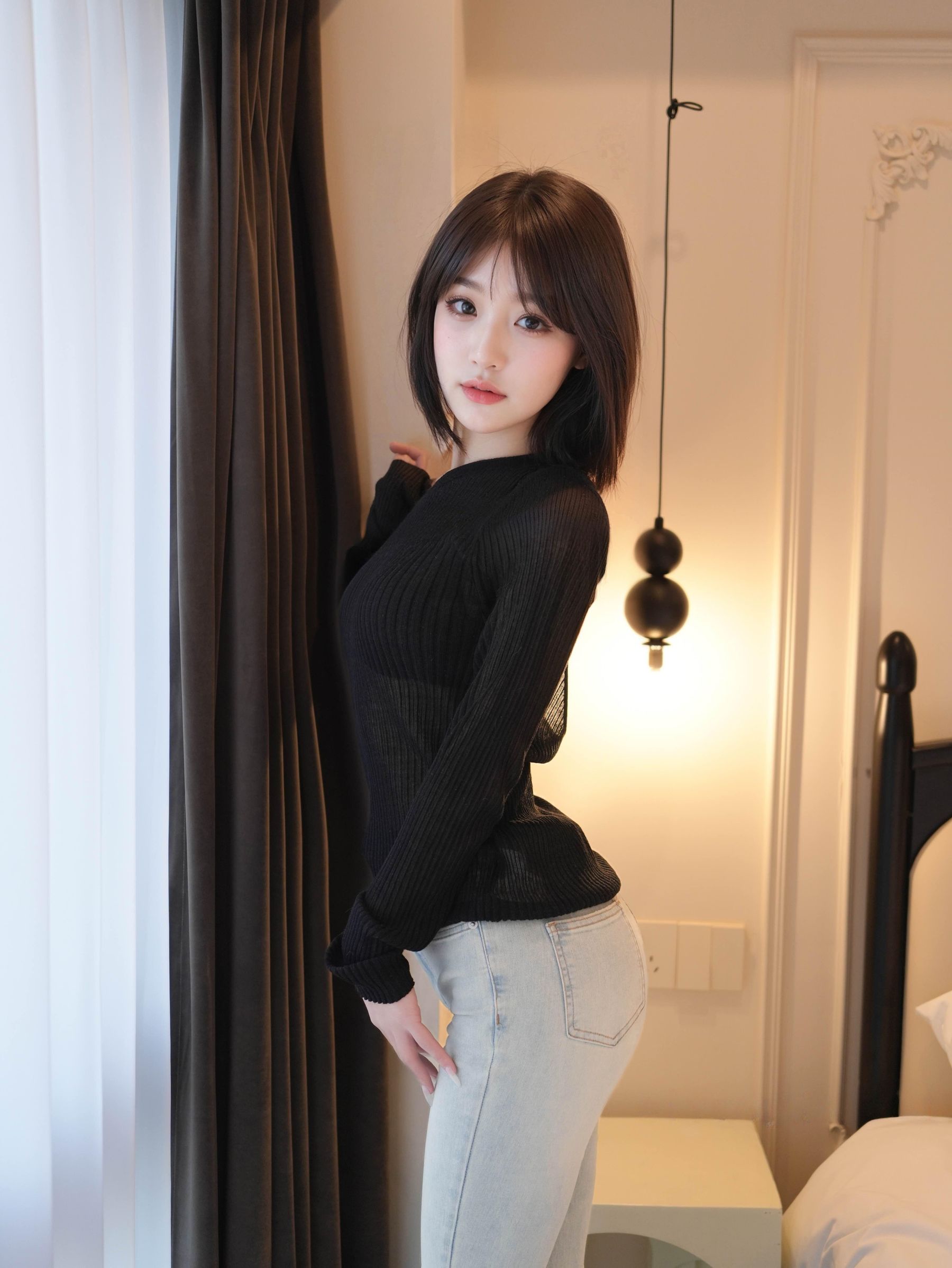 汁汁 - 牛仔裤下的虾线黑丝/(52P)