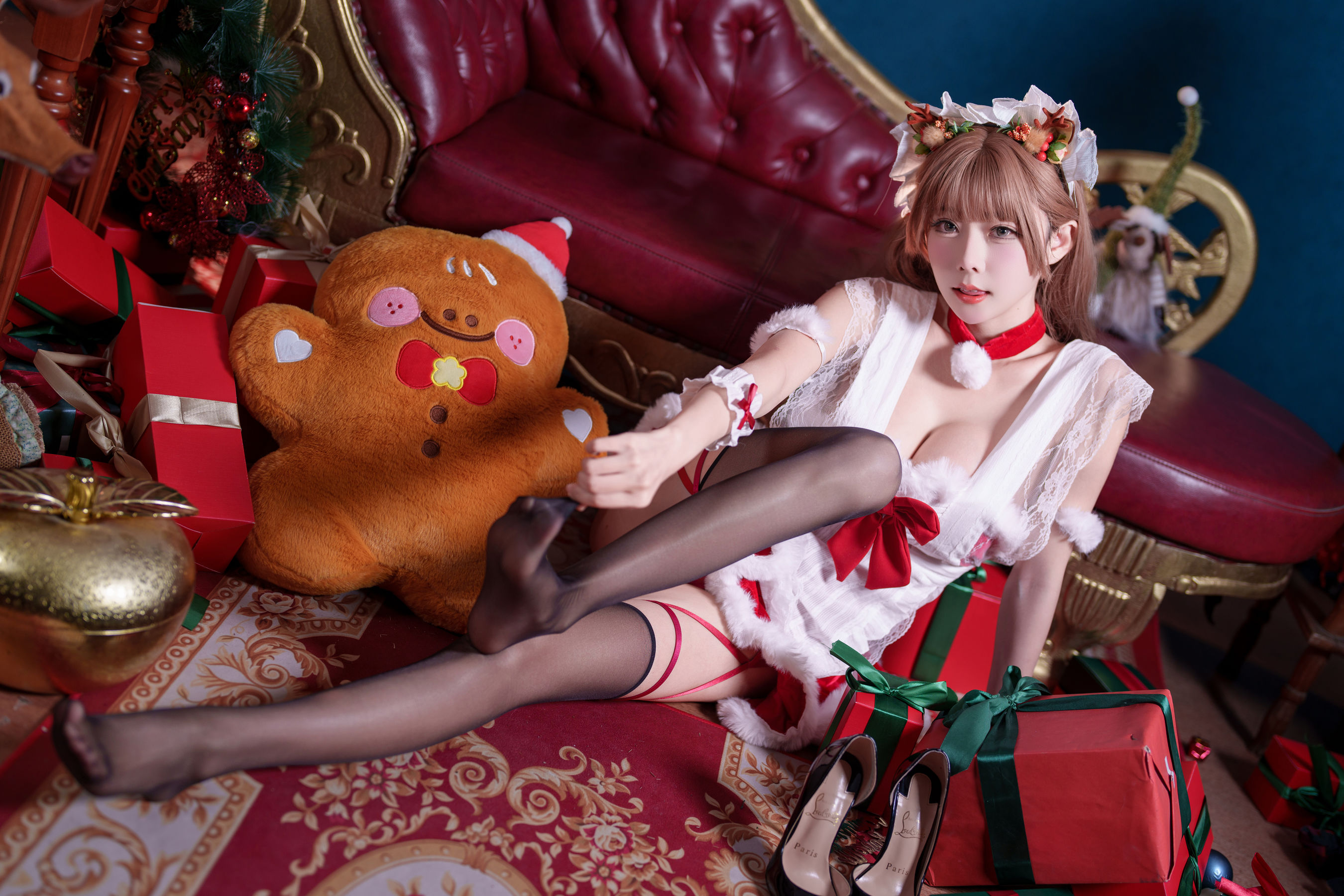 香草喵露露 写真 - 圣诞红白场景/(47P)