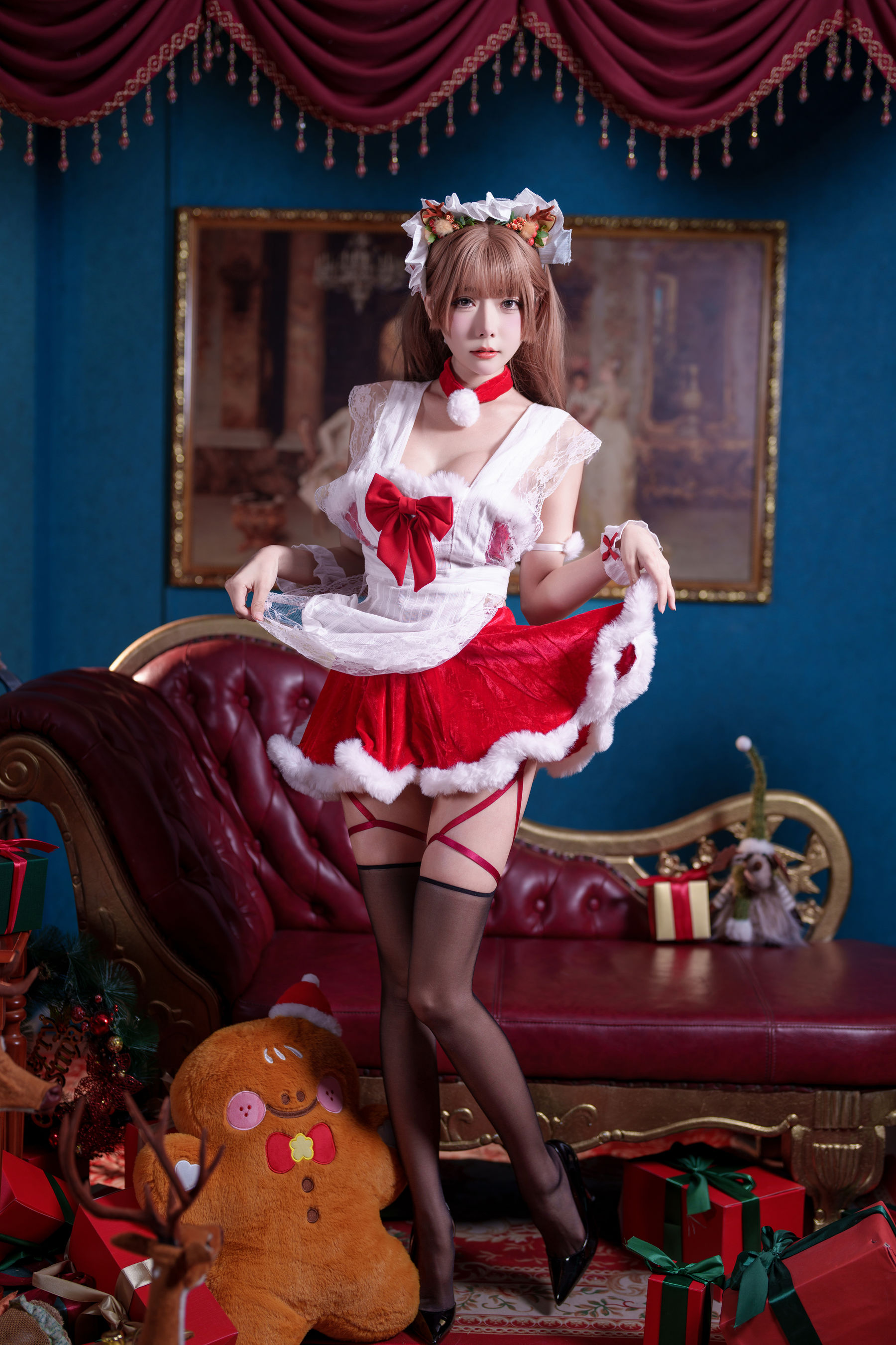 香草喵露露 写真 - 圣诞红白场景/(47P)