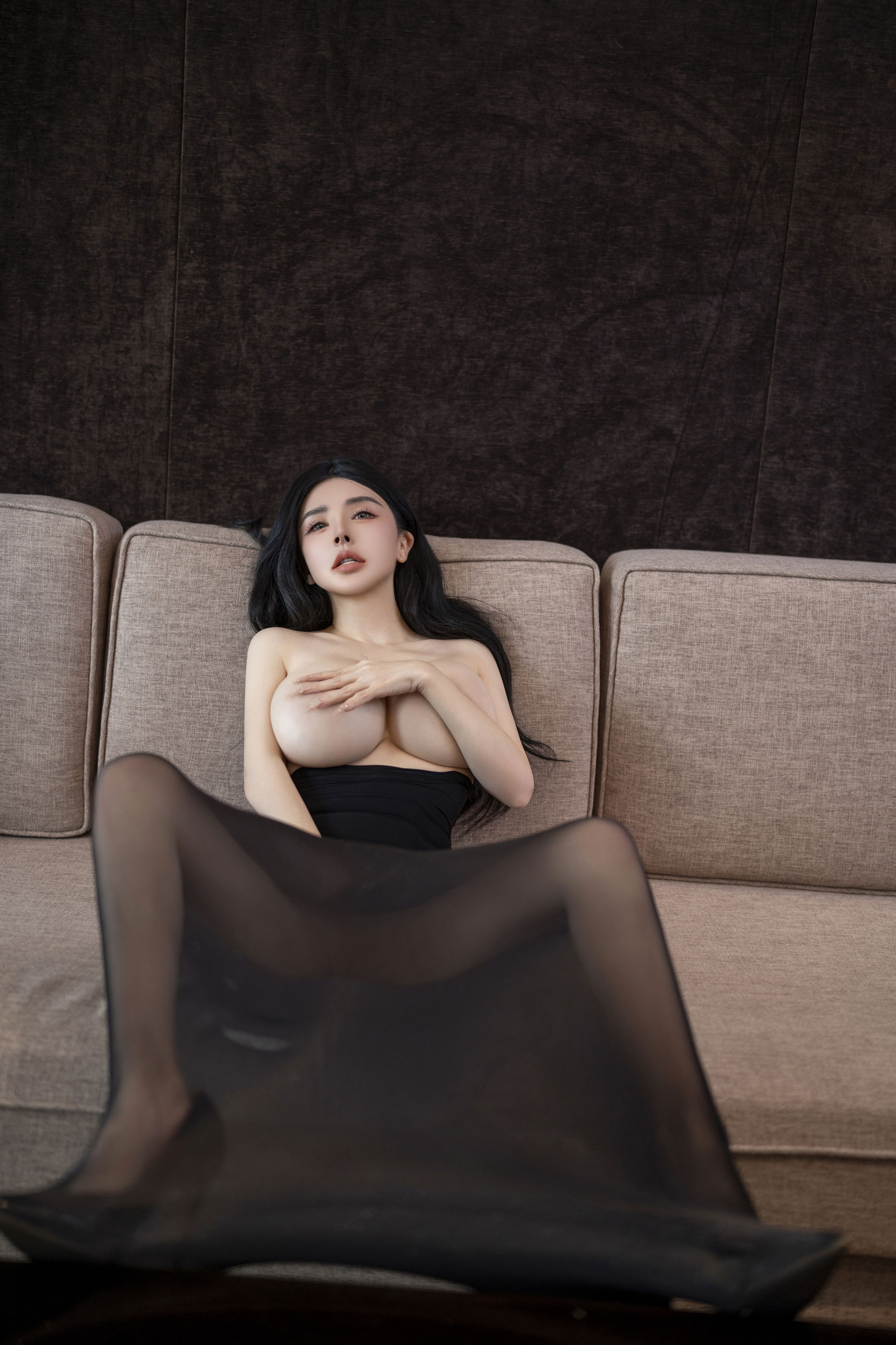 潘娇娇 - 黑透油光丝滑连体丝袜/(88P)