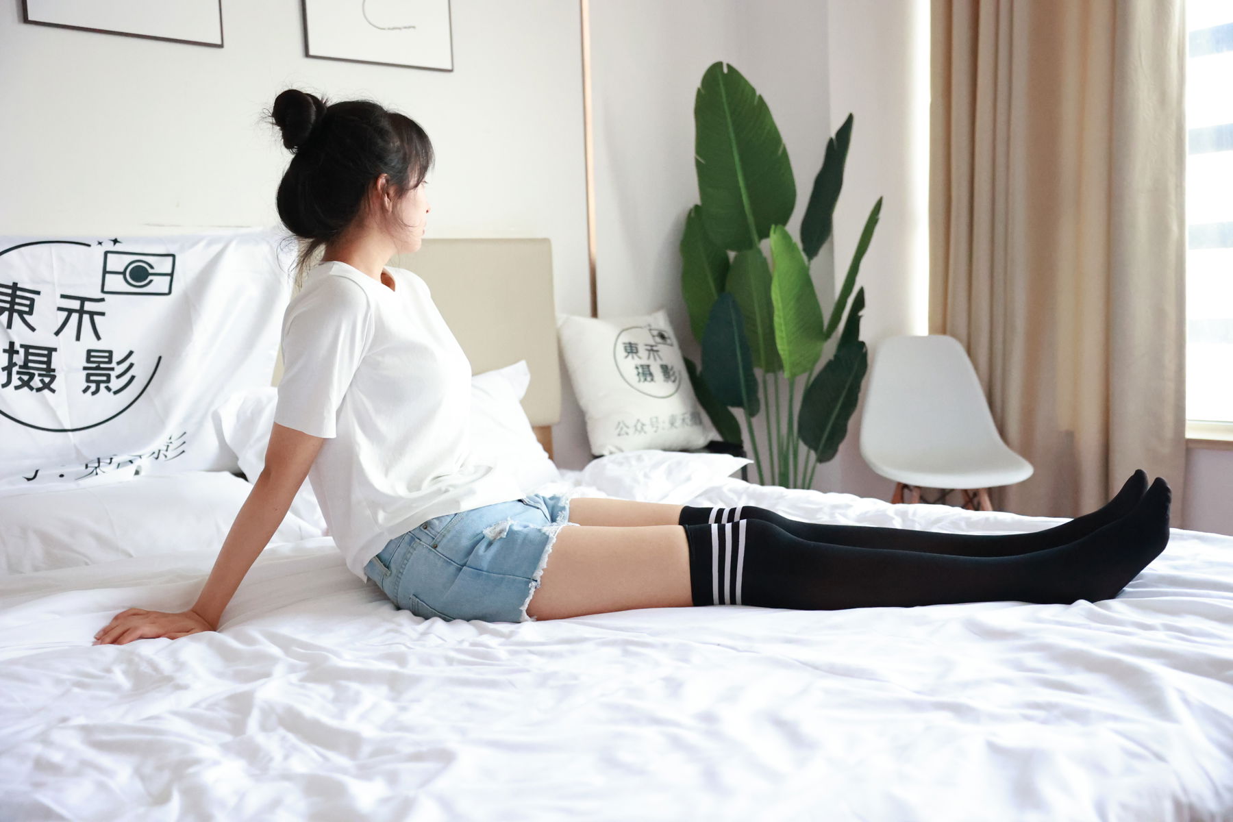 三禾摄影 No.011 牛仔热裤 高跟 过膝袜/(227P)