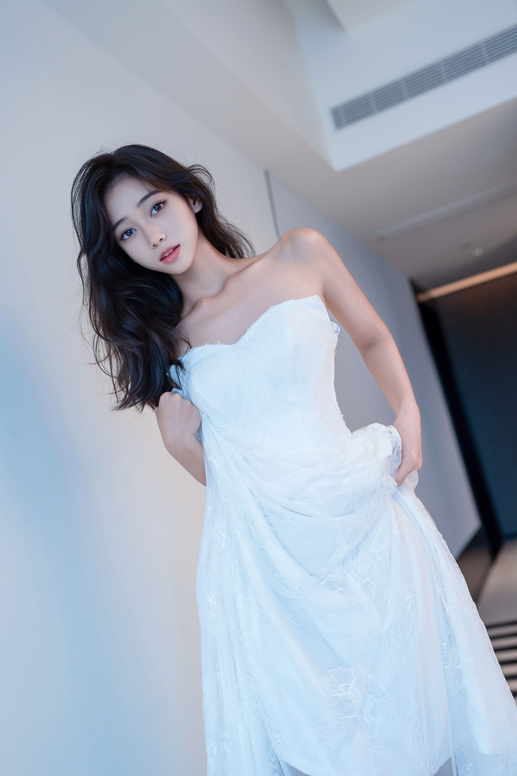 时安安 - 白色蕾丝长裙/(93P)