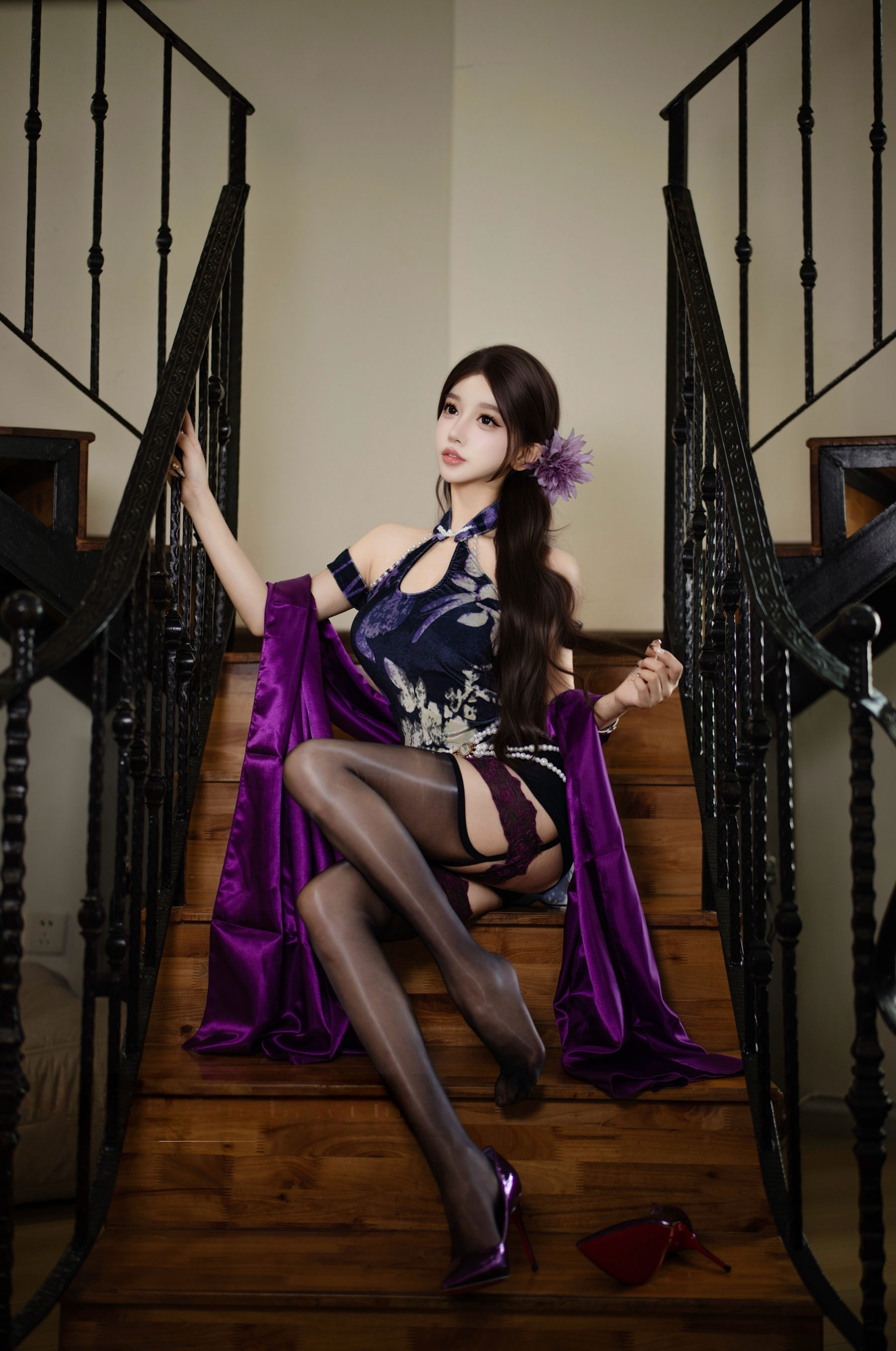 斗鱼 米线线sama 写真 - 紫韵旗袍/(20P)