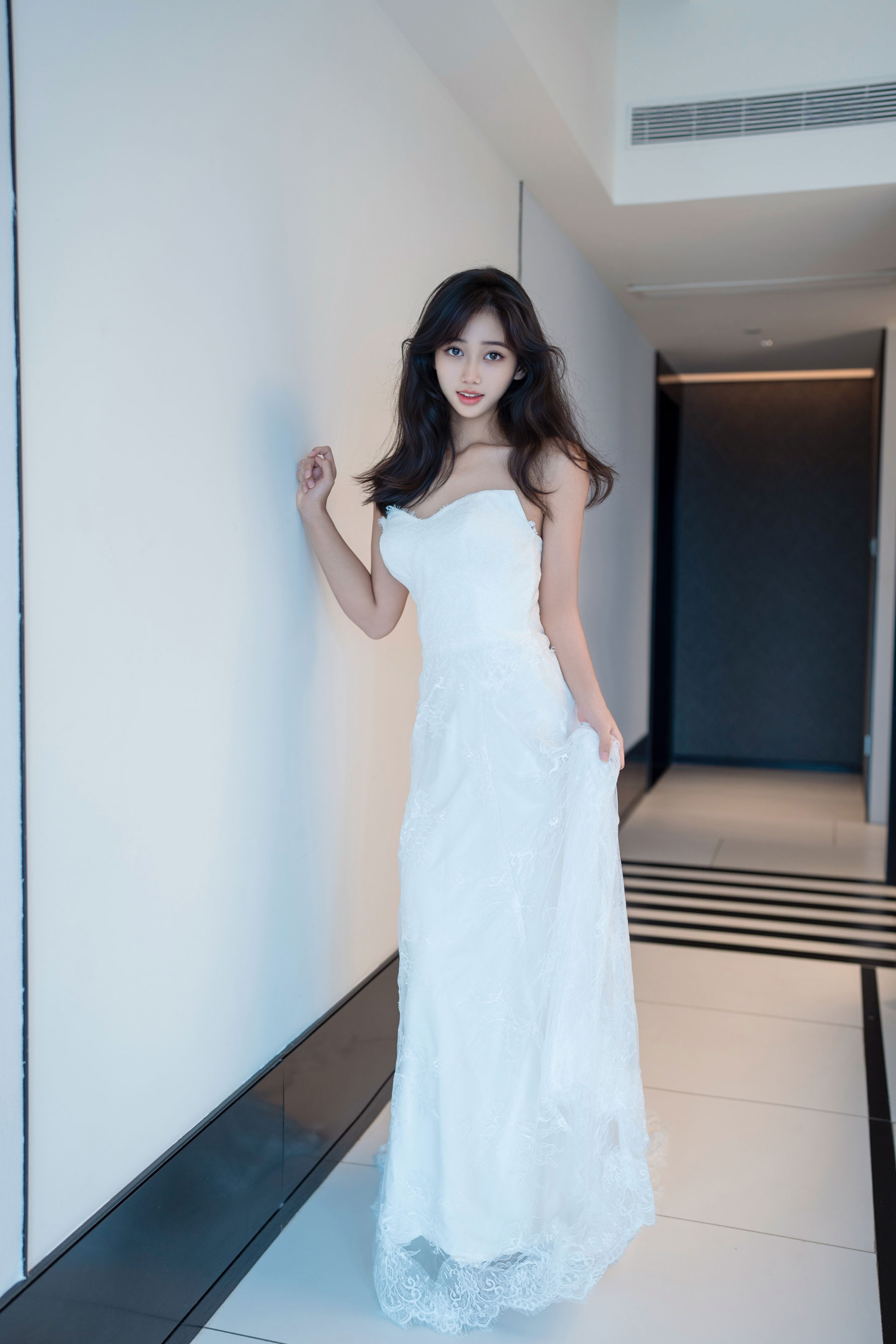 时安安 - 白色蕾丝长裙/(93P)