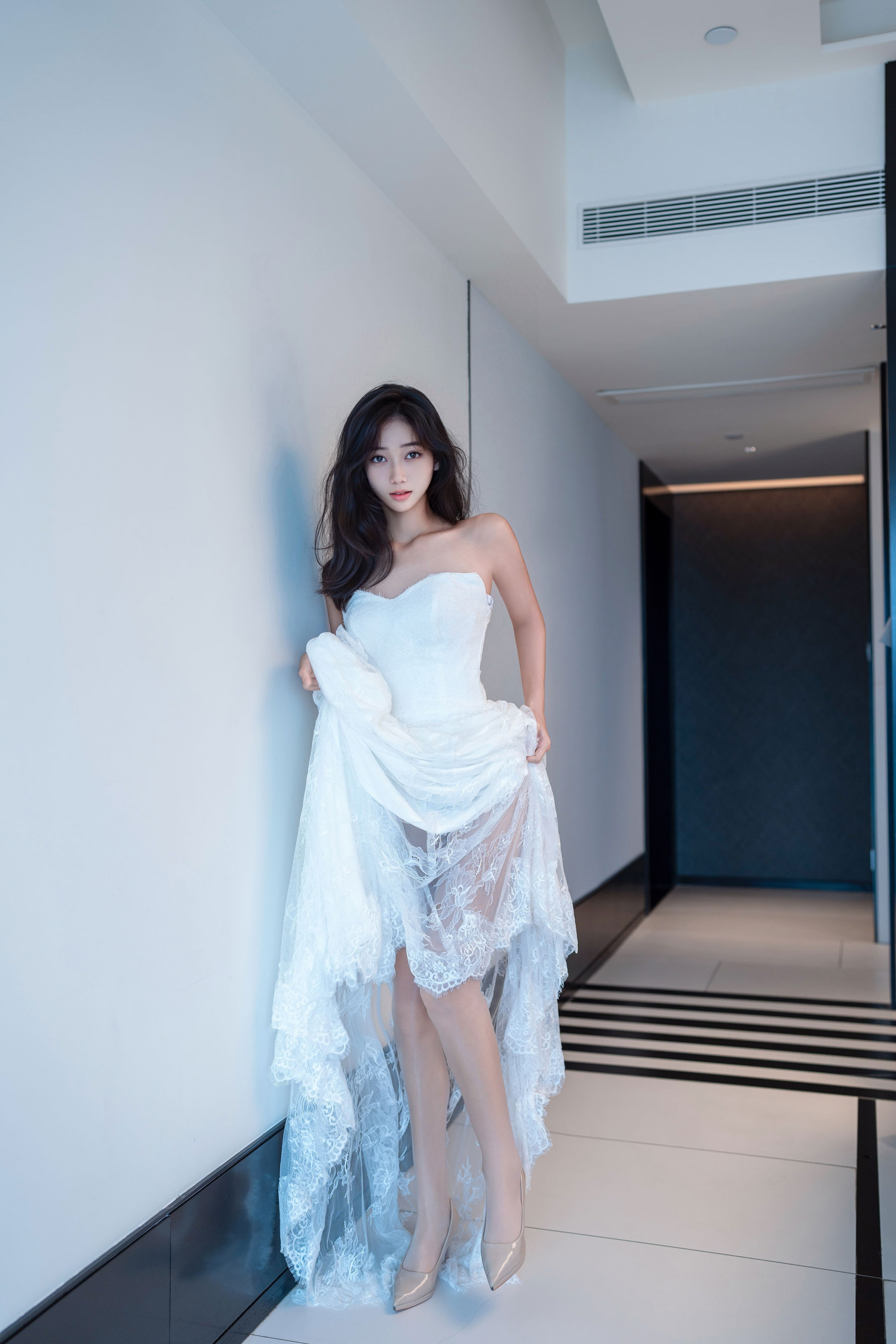 时安安 - 白色蕾丝长裙/(93P)