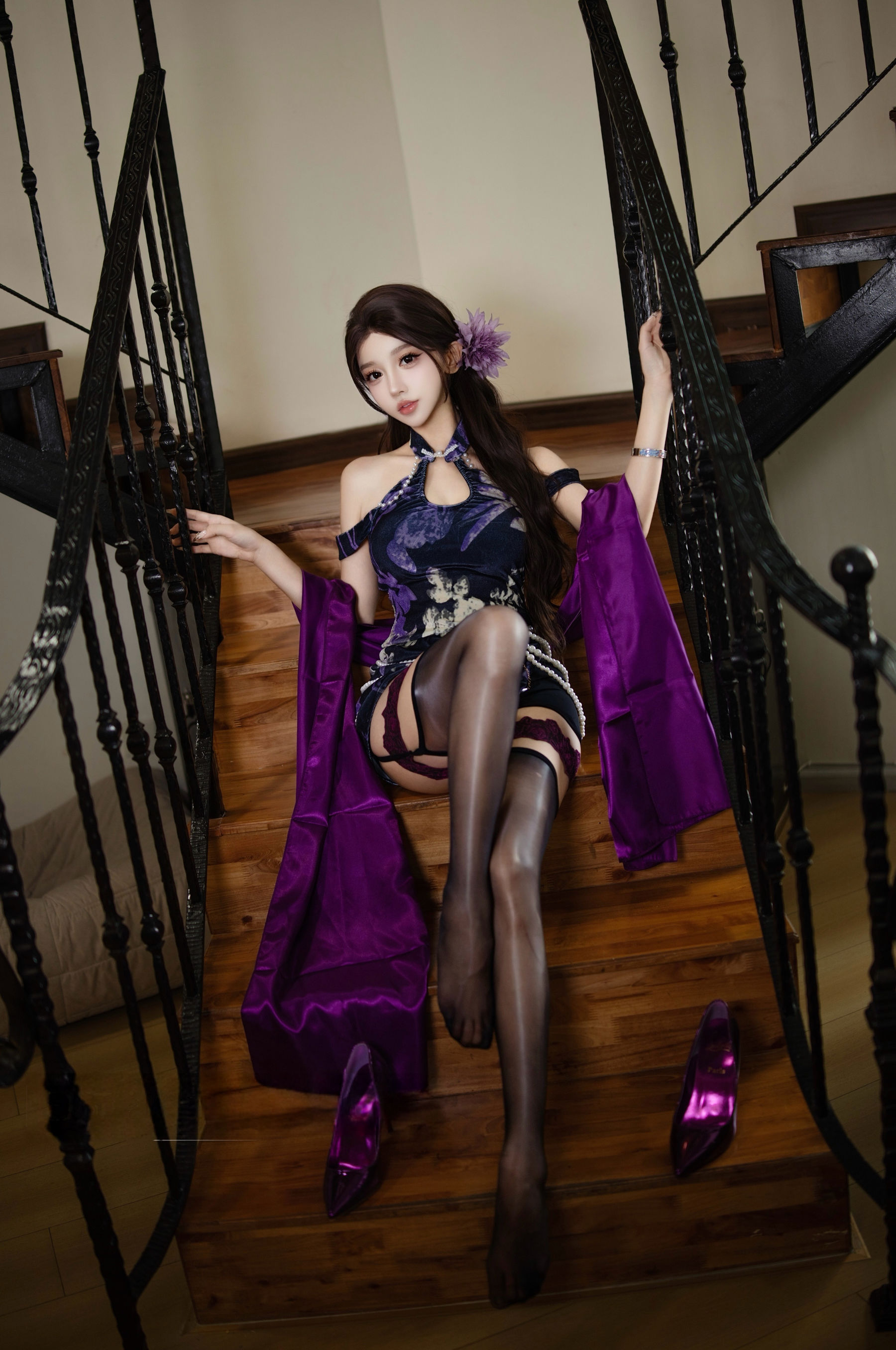 斗鱼 米线线sama 写真 - 紫韵旗袍/(20P)