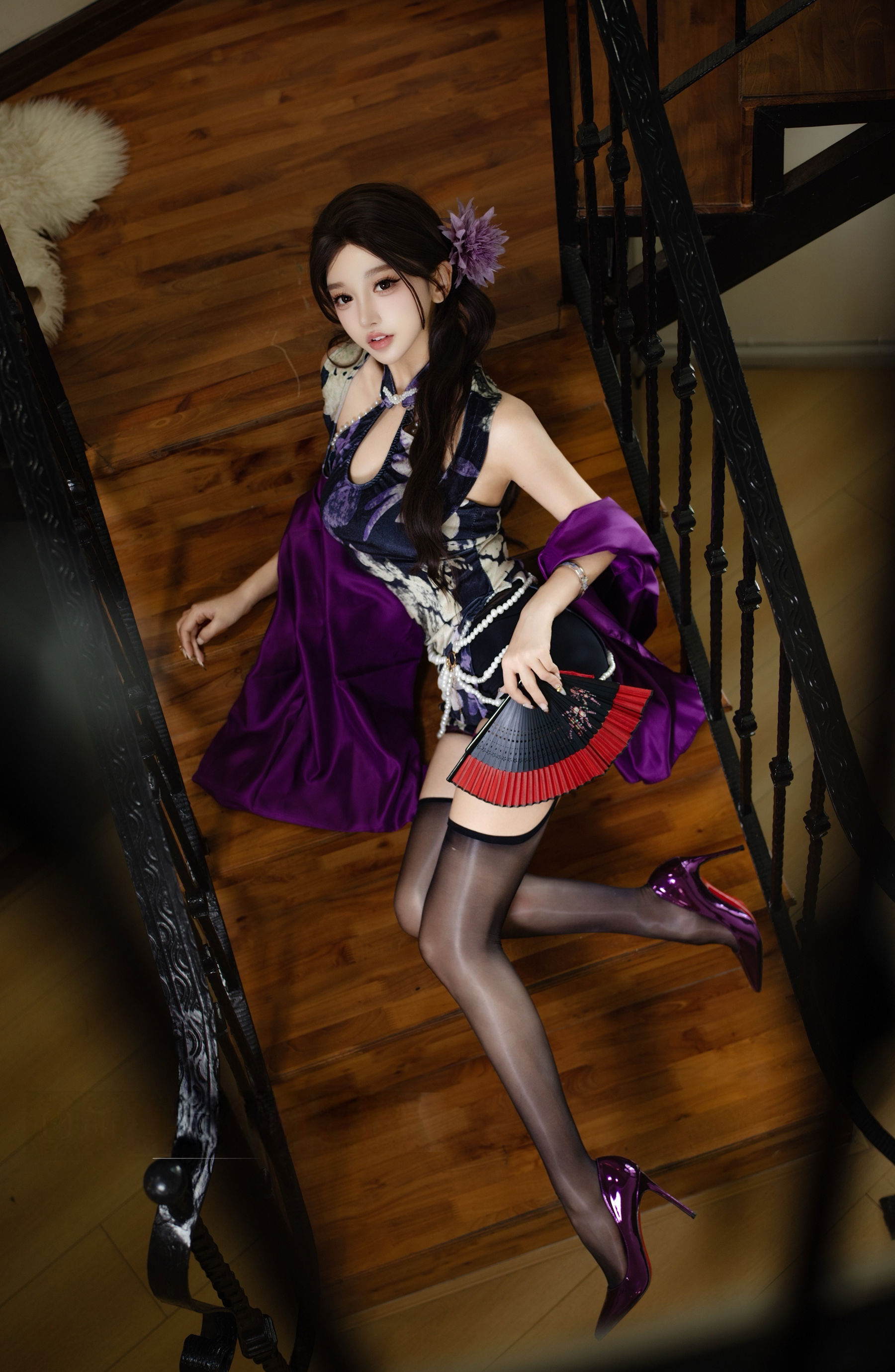 斗鱼 米线线sama 写真 - 紫韵旗袍/(20P)